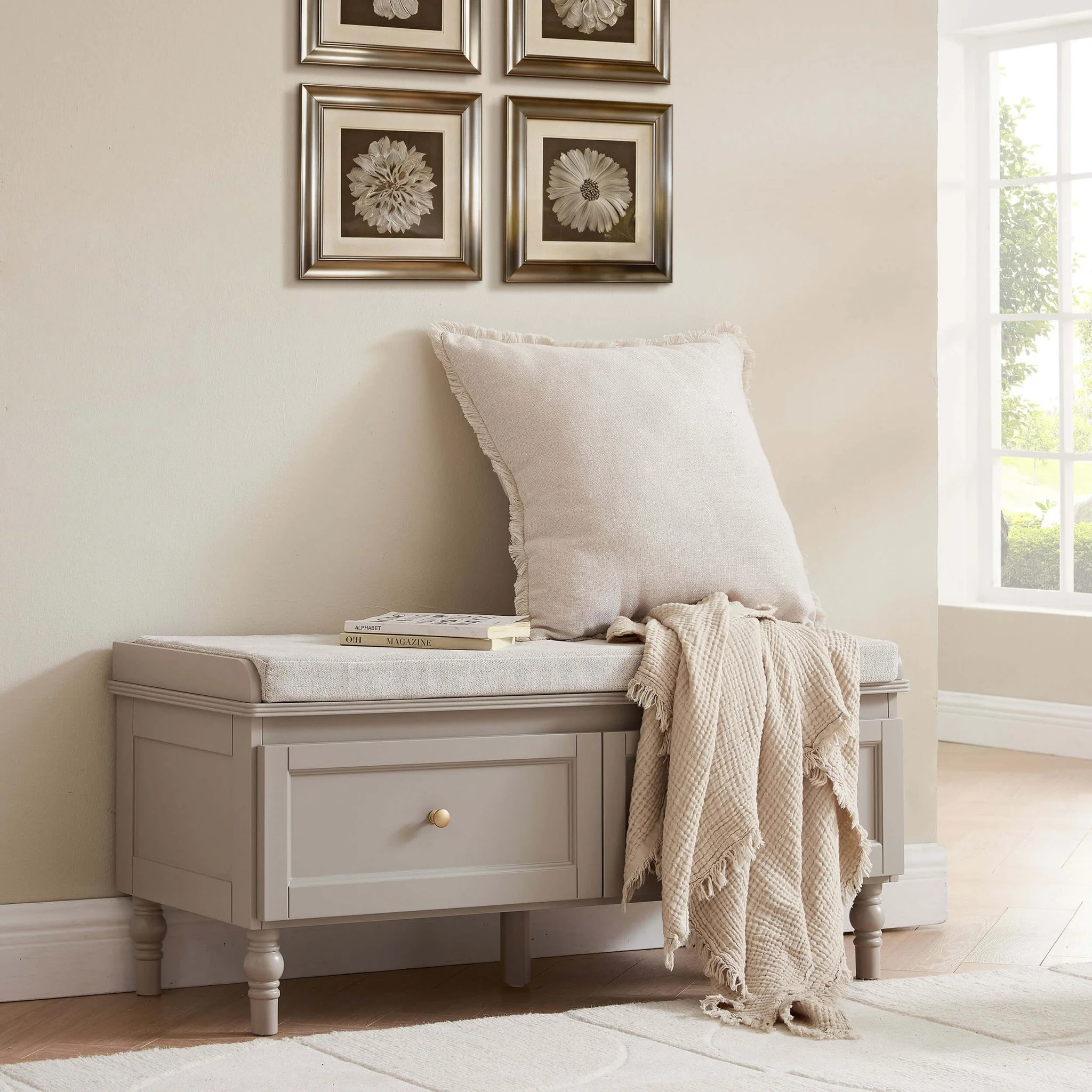 Ruby Storage Cupboard With Seat - Taupe