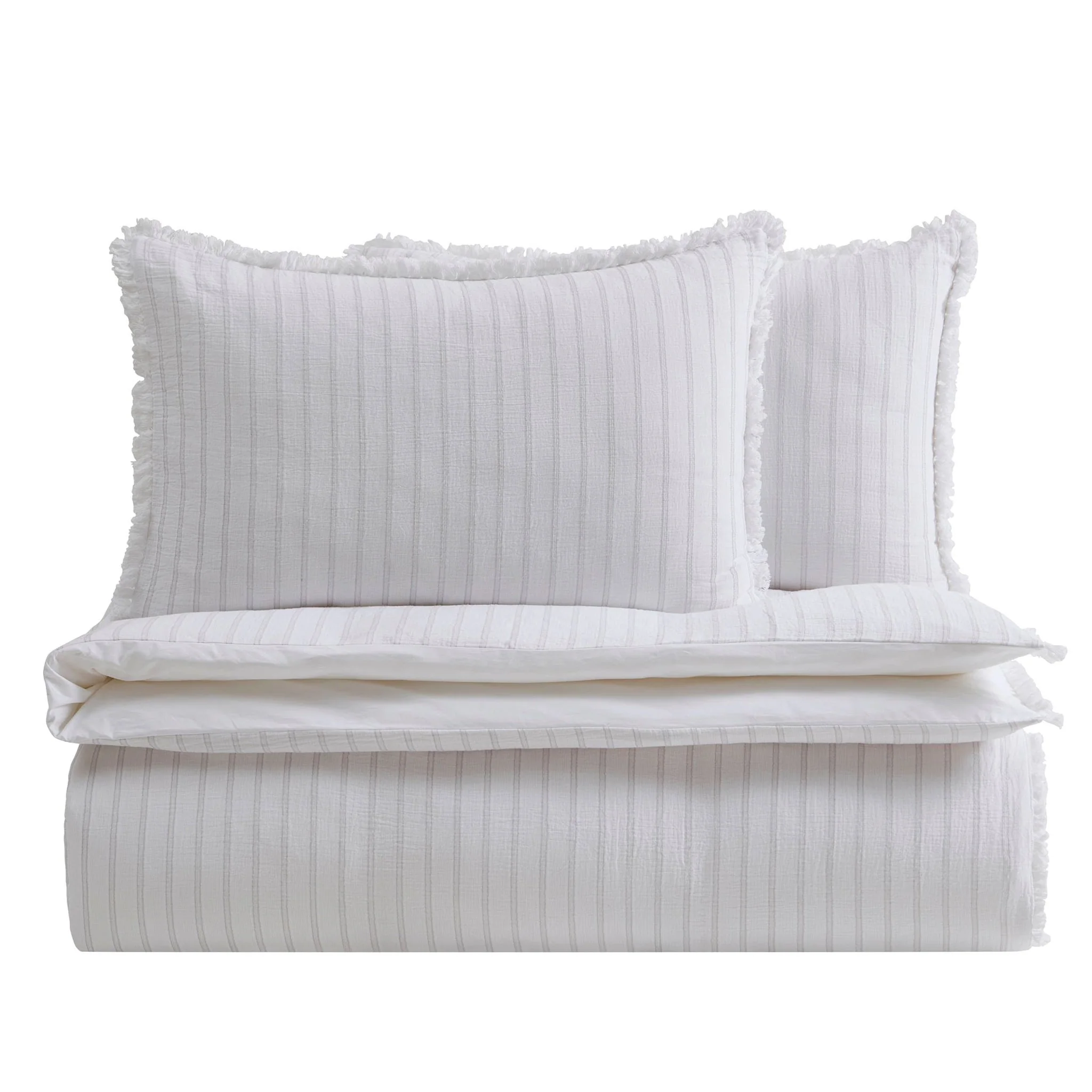 Saffi Stripe Jacquard 200 Thread Count Duvet Cover & Pillowcase Set - White/Grey - Image 5