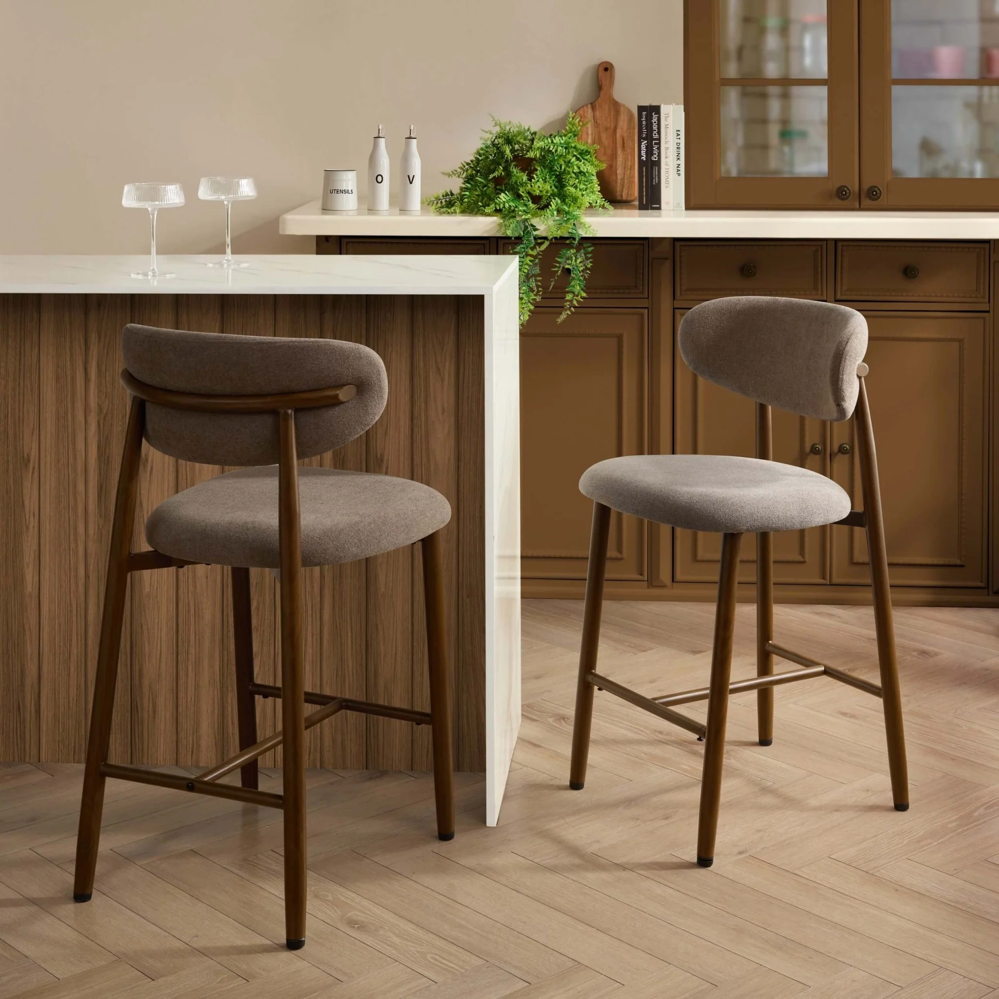 Sally Set of 2 Barstools - Chenille Mushroom