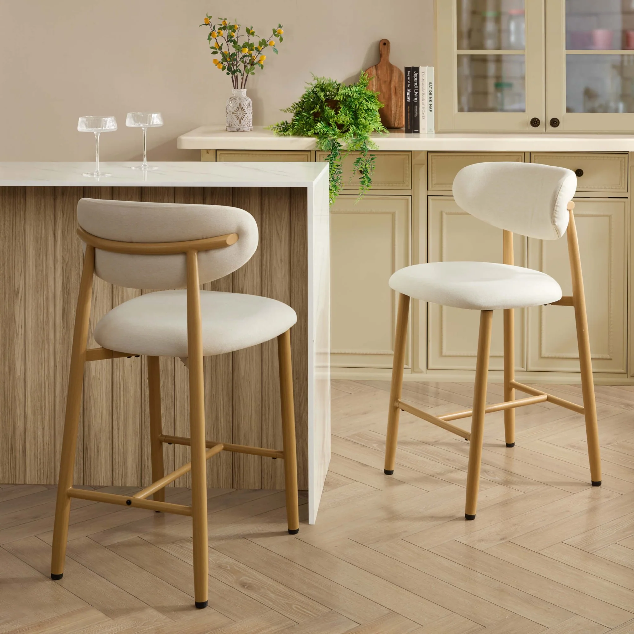 Sally Set of 2 Barstools - Cream Linen