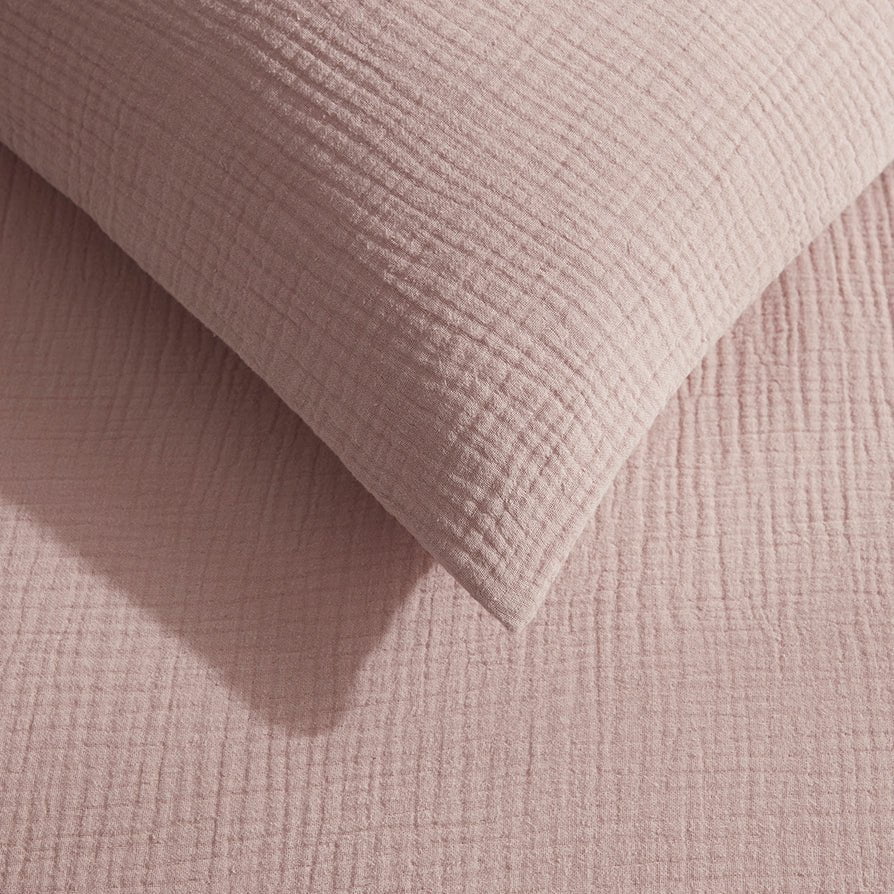 Santorini Muslin Duvet Cover & Pillowcase Set - Blush Pink - Image 2
