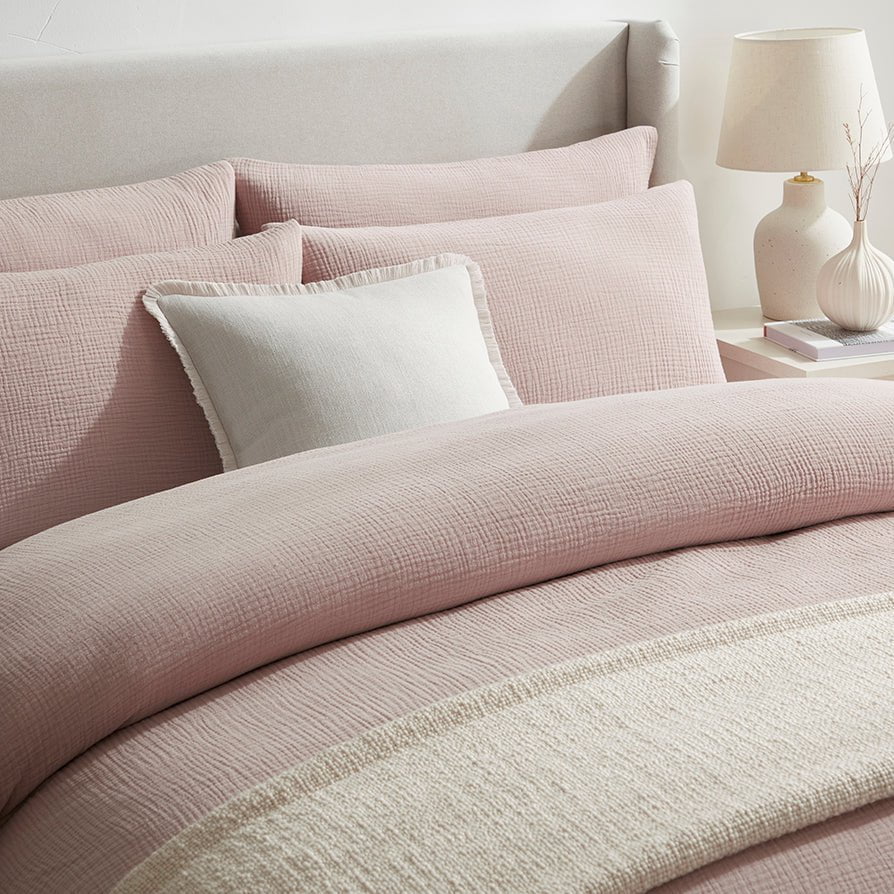 Santorini Muslin Duvet Cover & Pillowcase Set - Blush Pink - Image 4