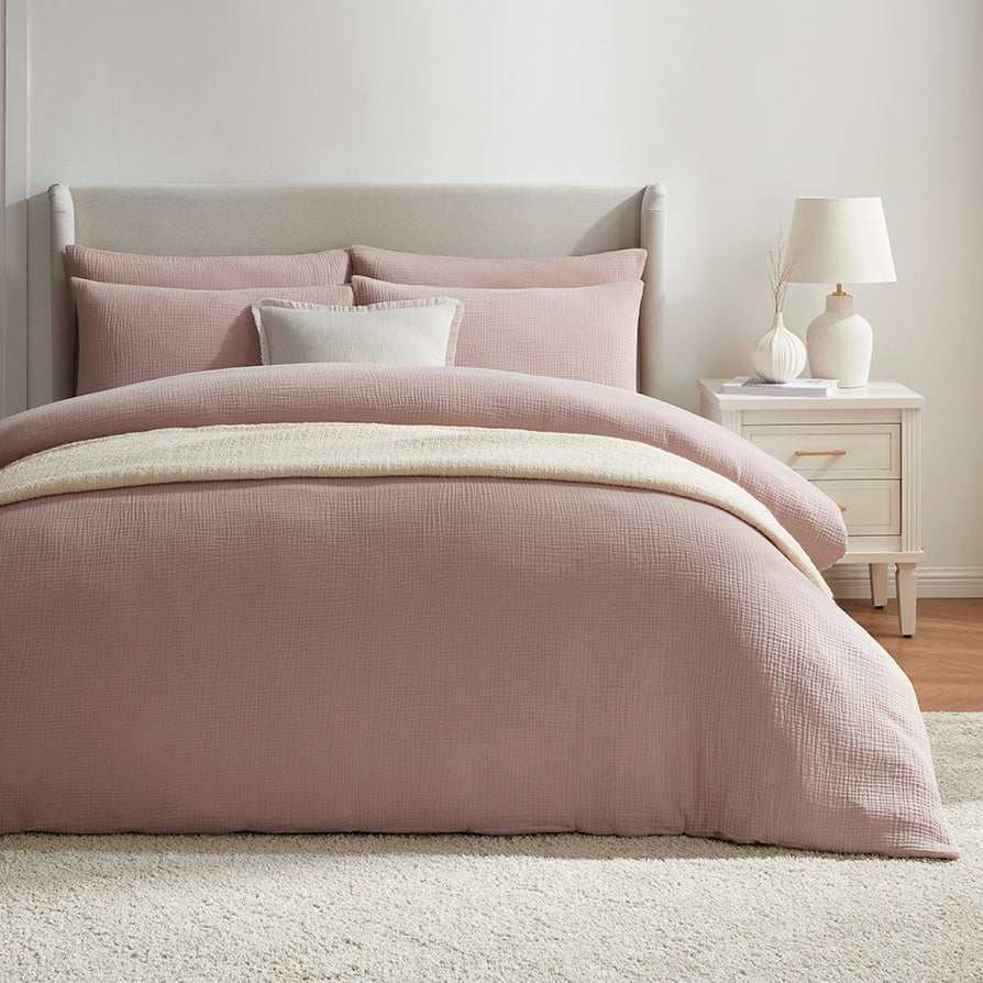 Santorini Muslin Duvet Cover & Pillowcase Set - Blush Pink - Image 5