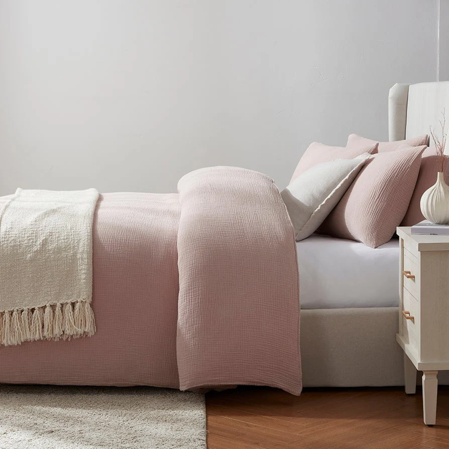 Santorini Muslin Duvet Cover & Pillowcase Set - Blush Pink - Image 8
