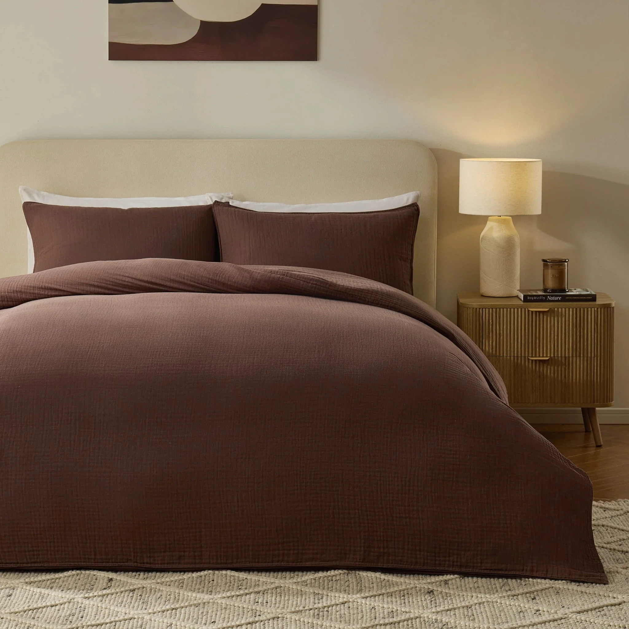 Santorini Muslin Duvet Cover & Pillowcase Set - Mocha - Image 2