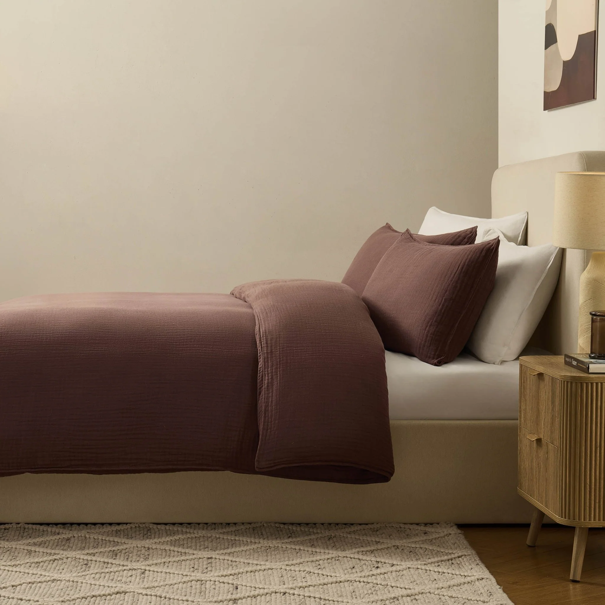 Santorini Muslin Duvet Cover & Pillowcase Set - Mocha - Image 5