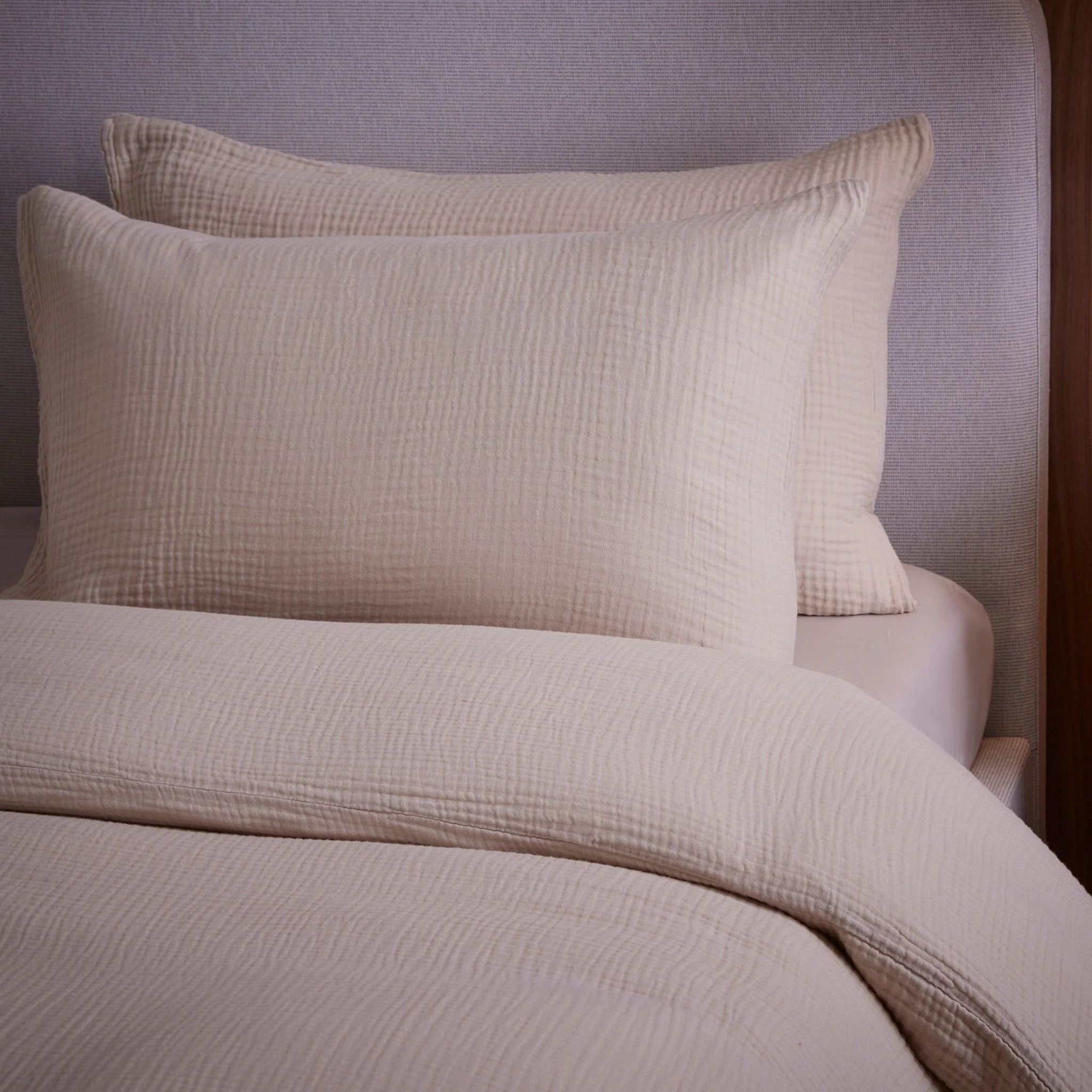Santorini Muslin Duvet Cover & Pillowcase Set - Oatmeal - Image 3