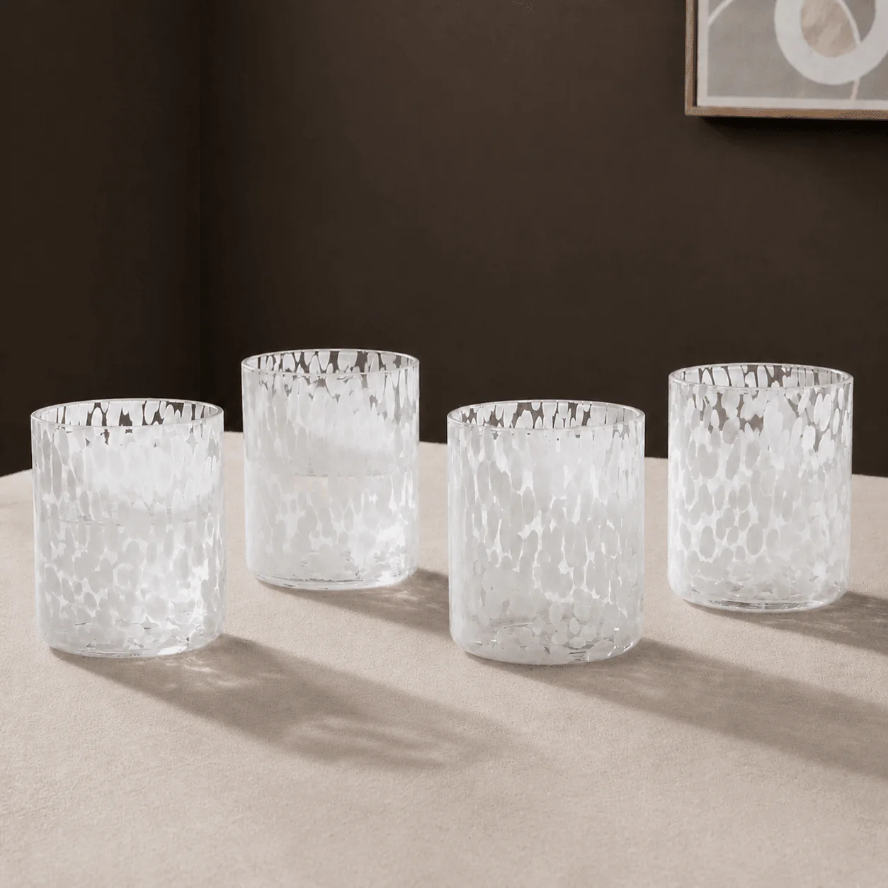 Sarda Dotty Glass Tumblers - Set of 4 - White