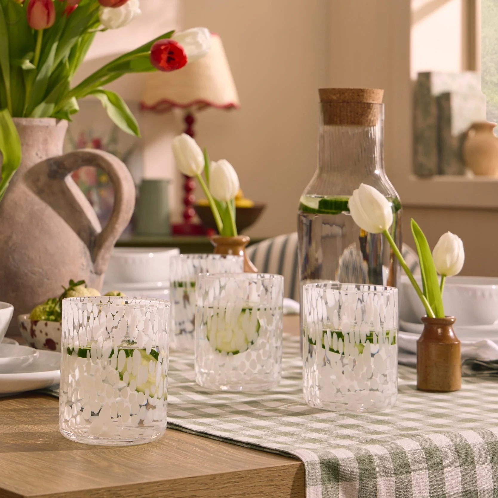 Sarda Dotty Glass Tumblers - Set of 4 - White - Image 4