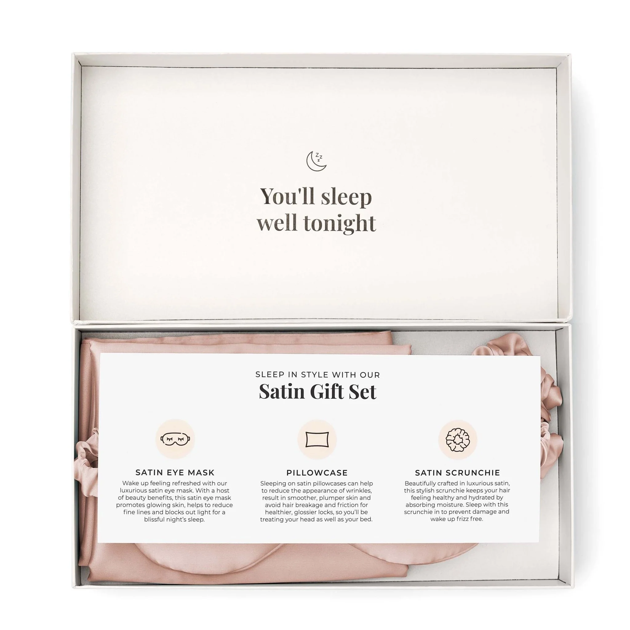 Satin Pillowcase, Eye Mask and Hair Tie Gift Set - Pink - Image 3