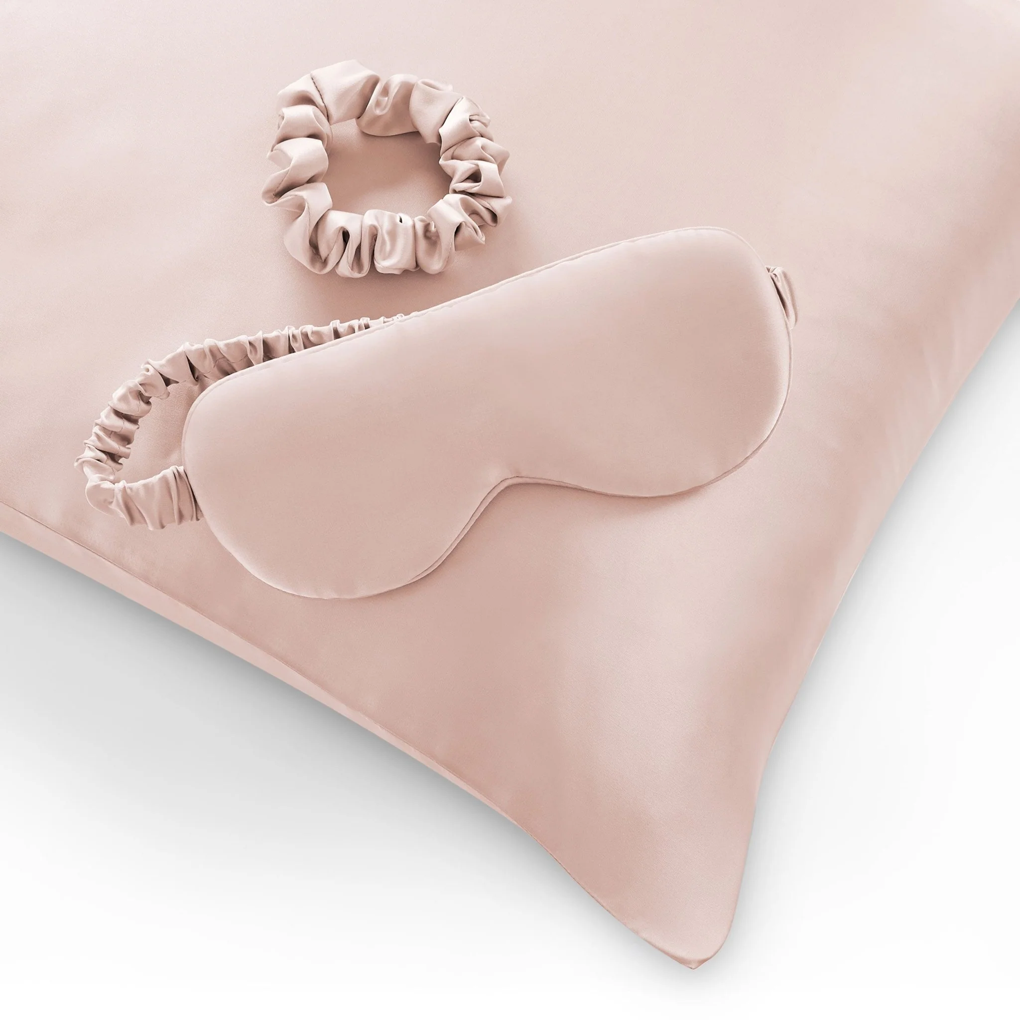 Satin Pillowcase, Eye Mask and Hair Tie Gift Set - Pink - Image 5