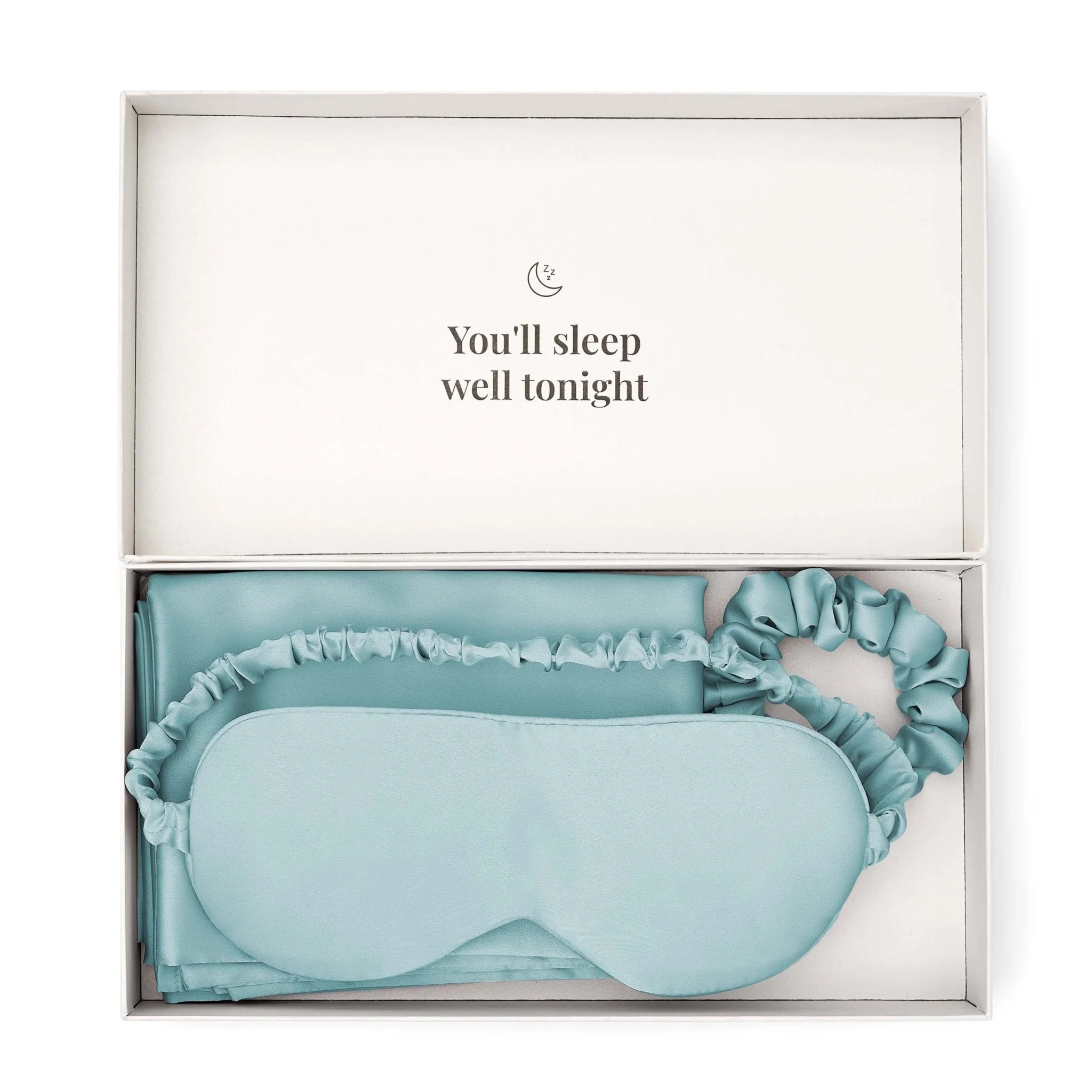 Satin Pillowcase, Eye Mask and Hair Tie Gift Set - Sage - Image 2