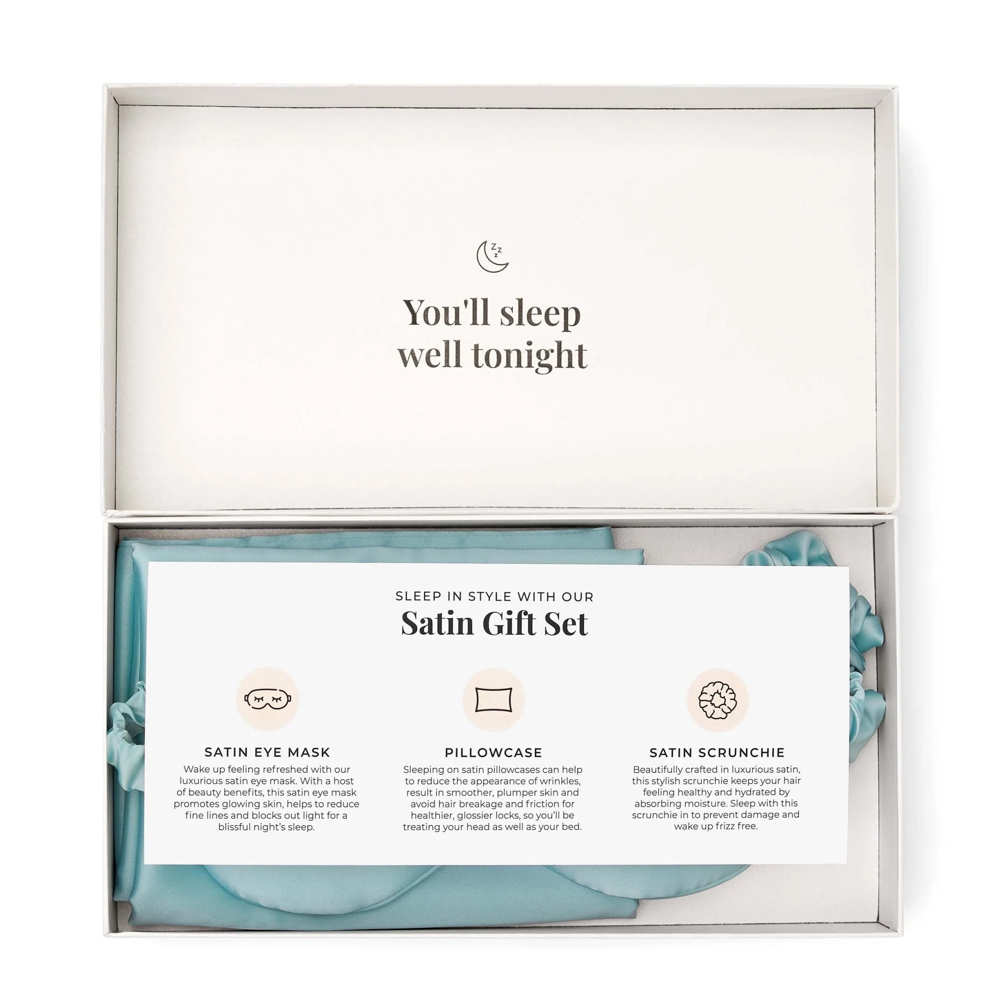 Satin Pillowcase, Eye Mask and Hair Tie Gift Set - Sage - Image 3
