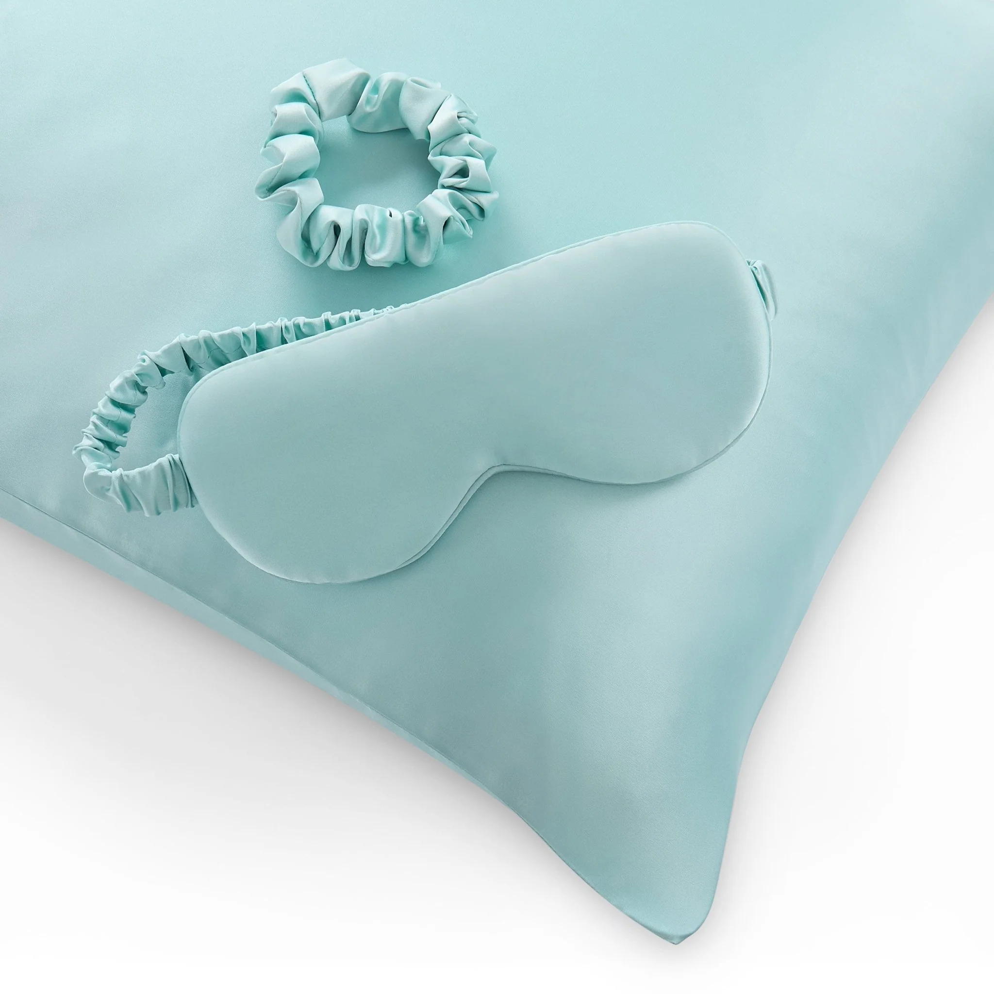 Satin Pillowcase, Eye Mask and Hair Tie Gift Set - Sage - Image 4