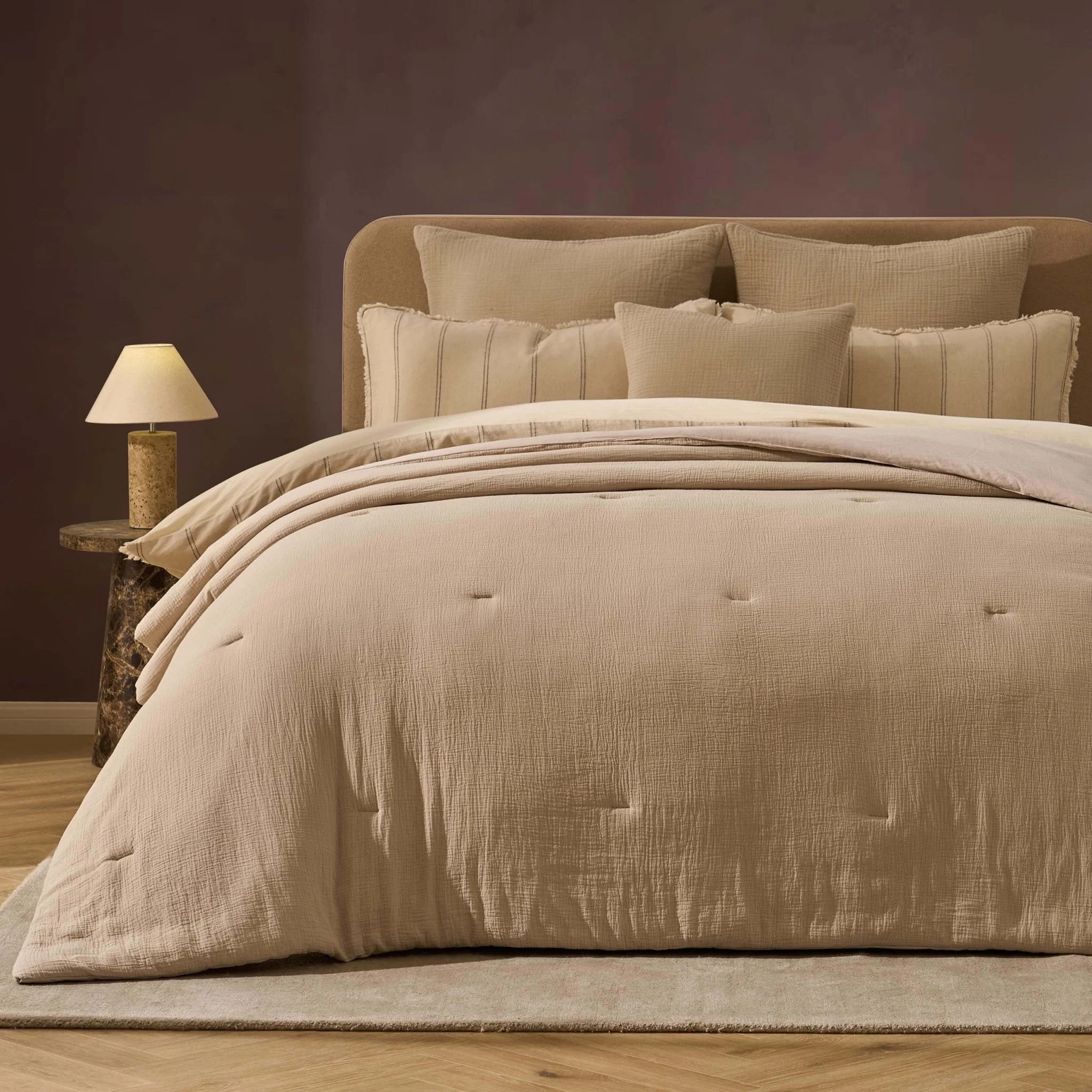 Savannah Four Layer Quilted Tufted Muslin Bedspread - Oat