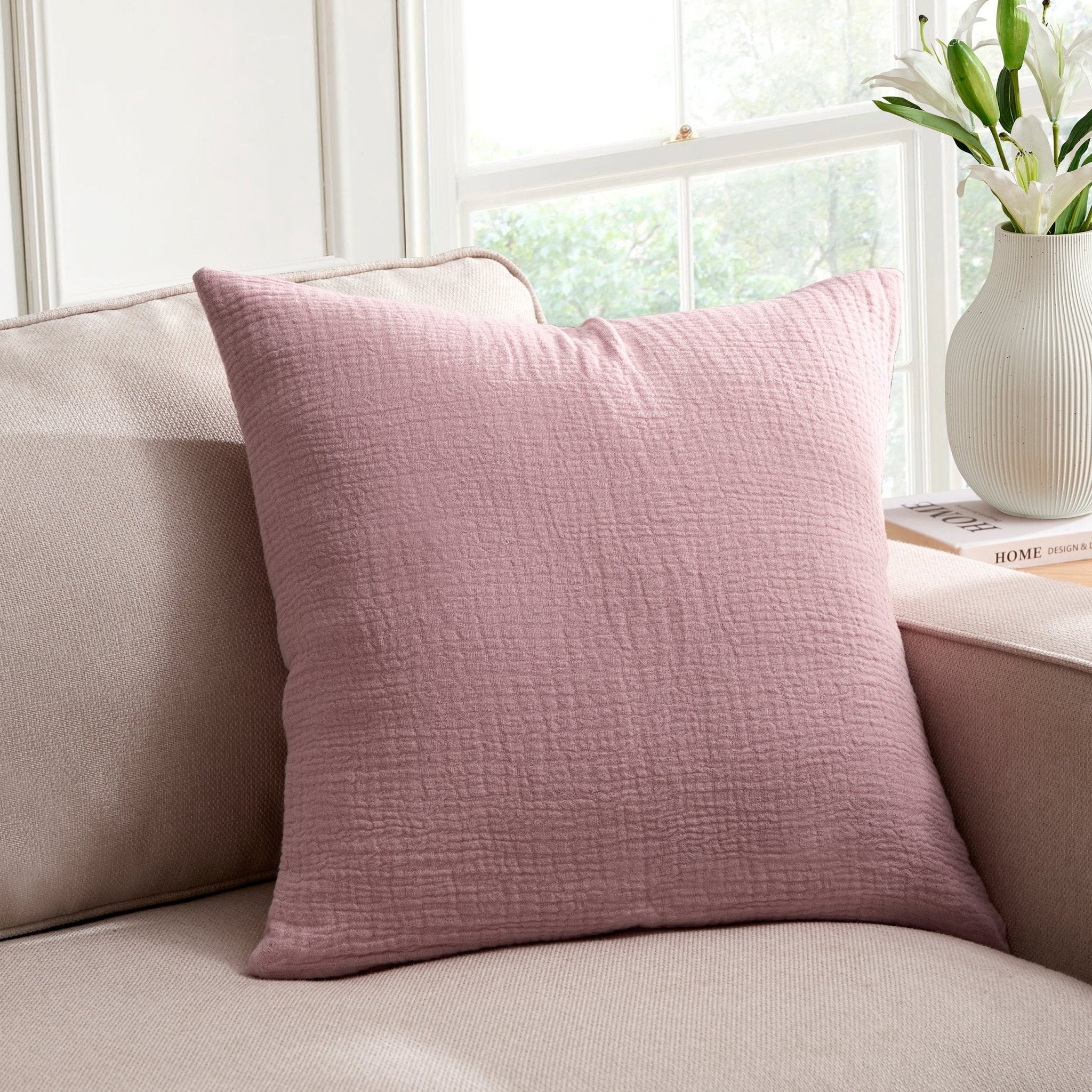 Savannah Set of 2 Tufted Muslin Sofa Cushion Covers - Rose