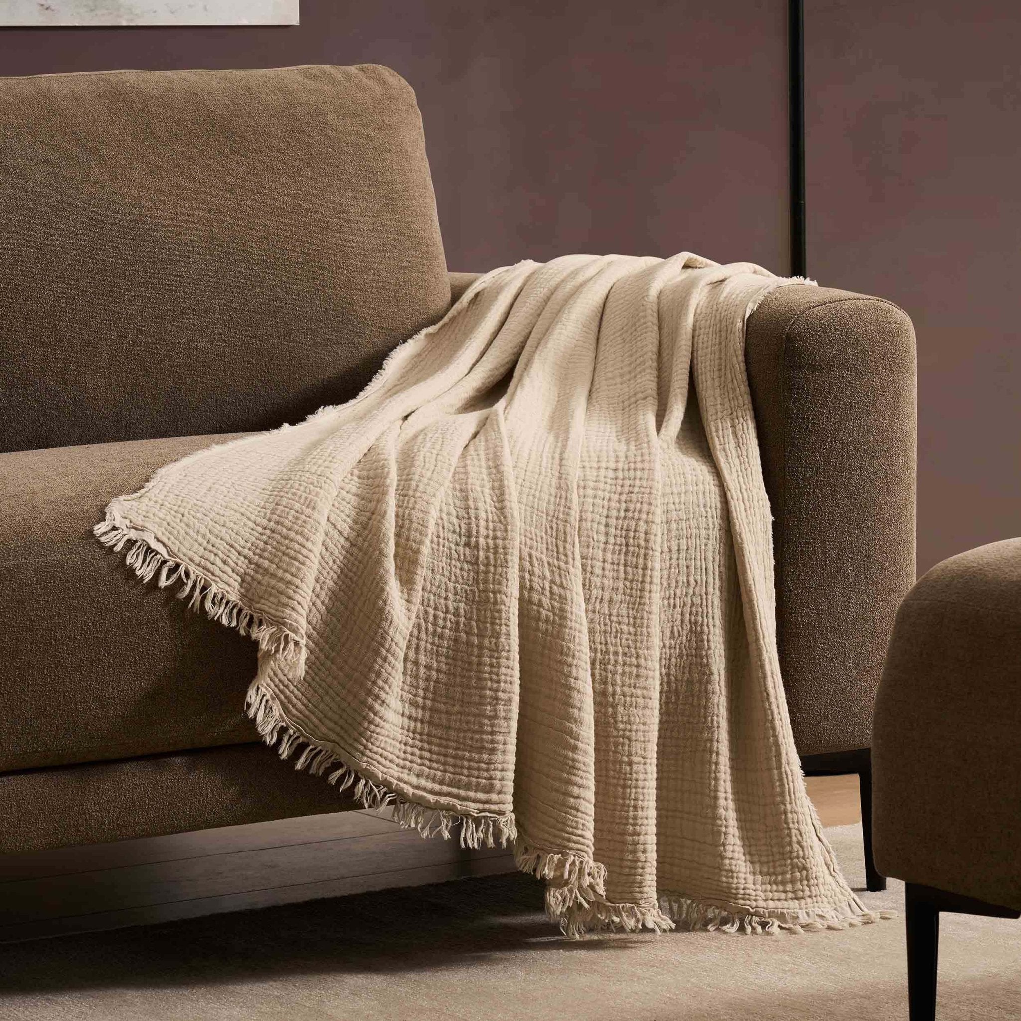 Savannah Four Layer Tufted Muslin Sofa Throw - Oat
