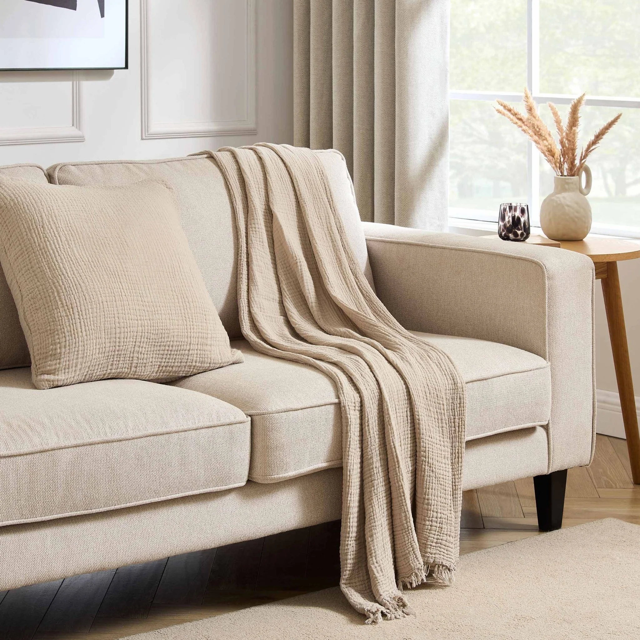 Savannah Four Layer Tufted Muslin Sofa Throw - Oat - Image 4