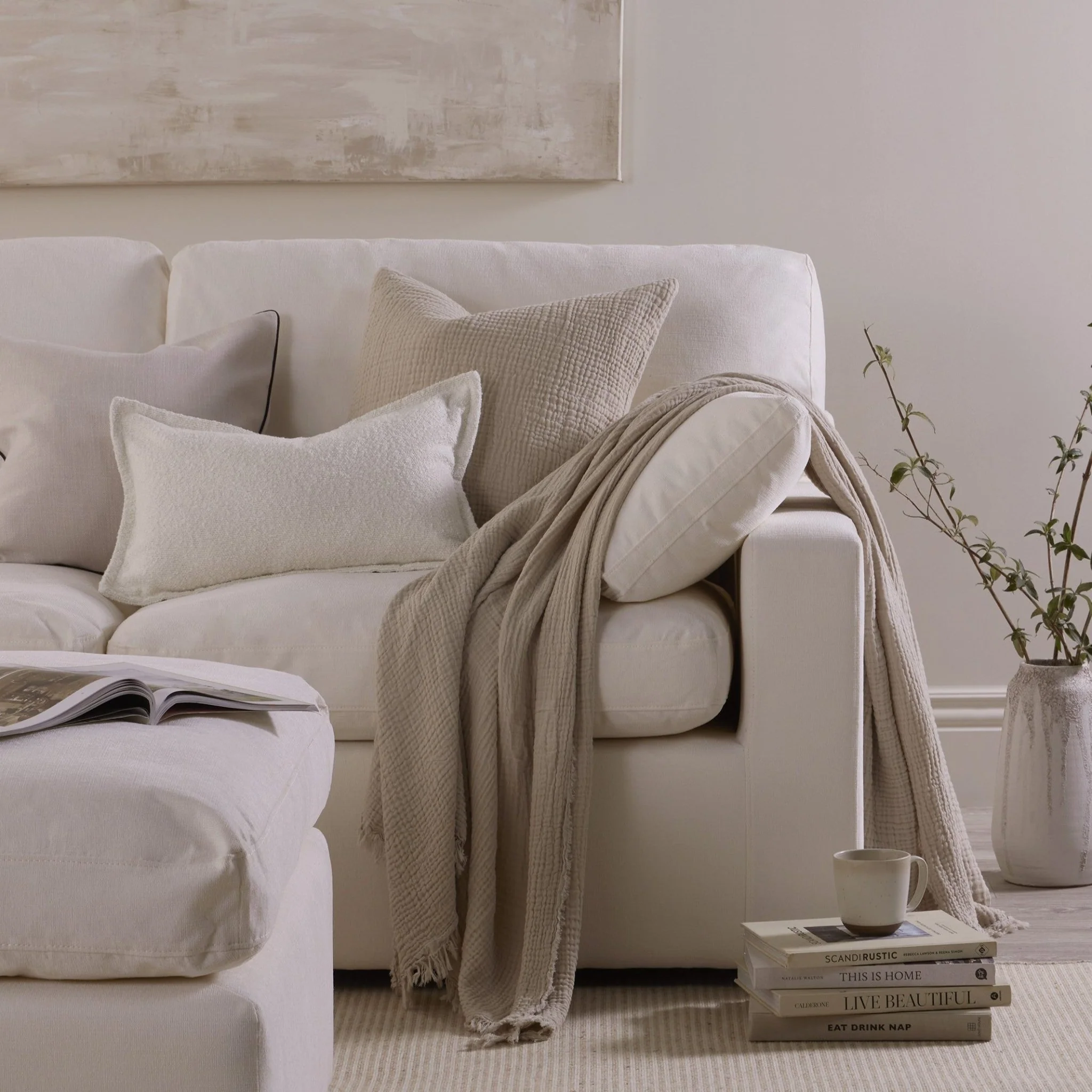 Savannah Four Layer Tufted Muslin Sofa Throw - Oat - Image 5