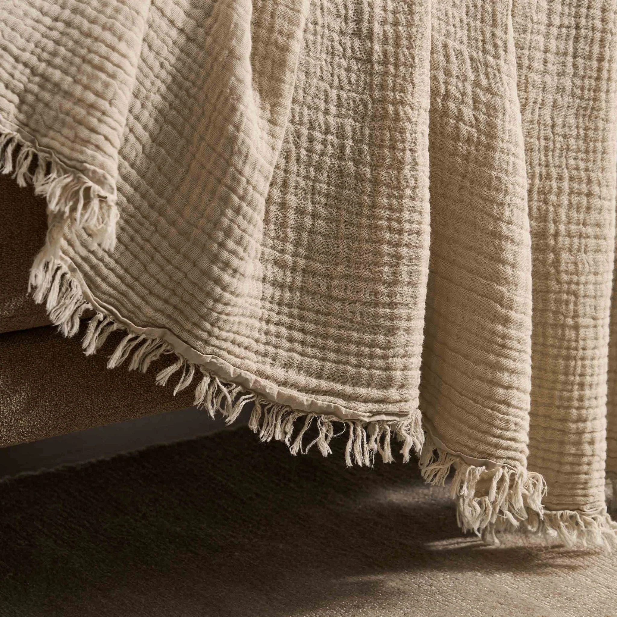 Savannah Four Layer Tufted Muslin Sofa Throw - Oat - Image 9