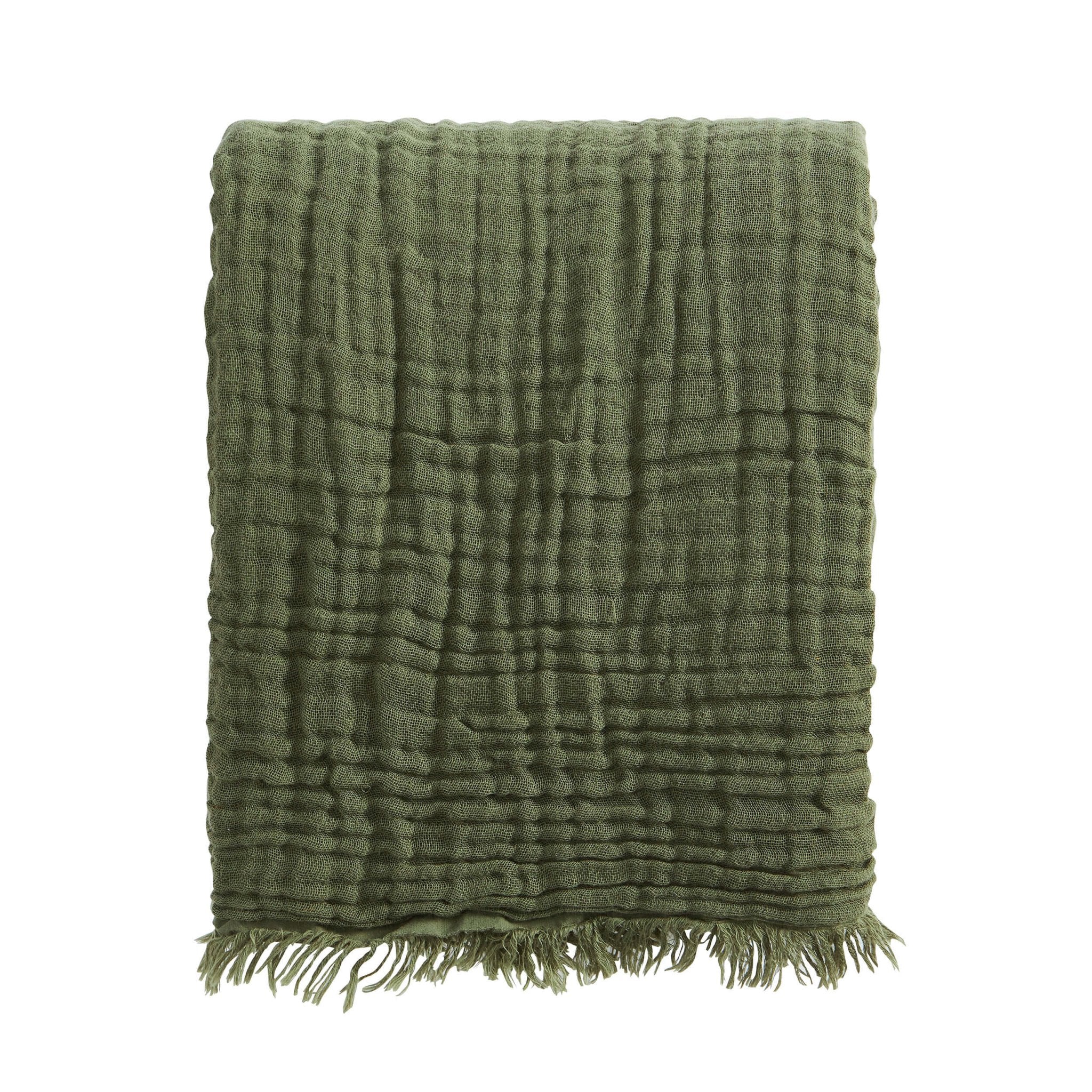 Savannah Four Layer Tufted Muslin Sofa Throw - Olive Green - Image 3