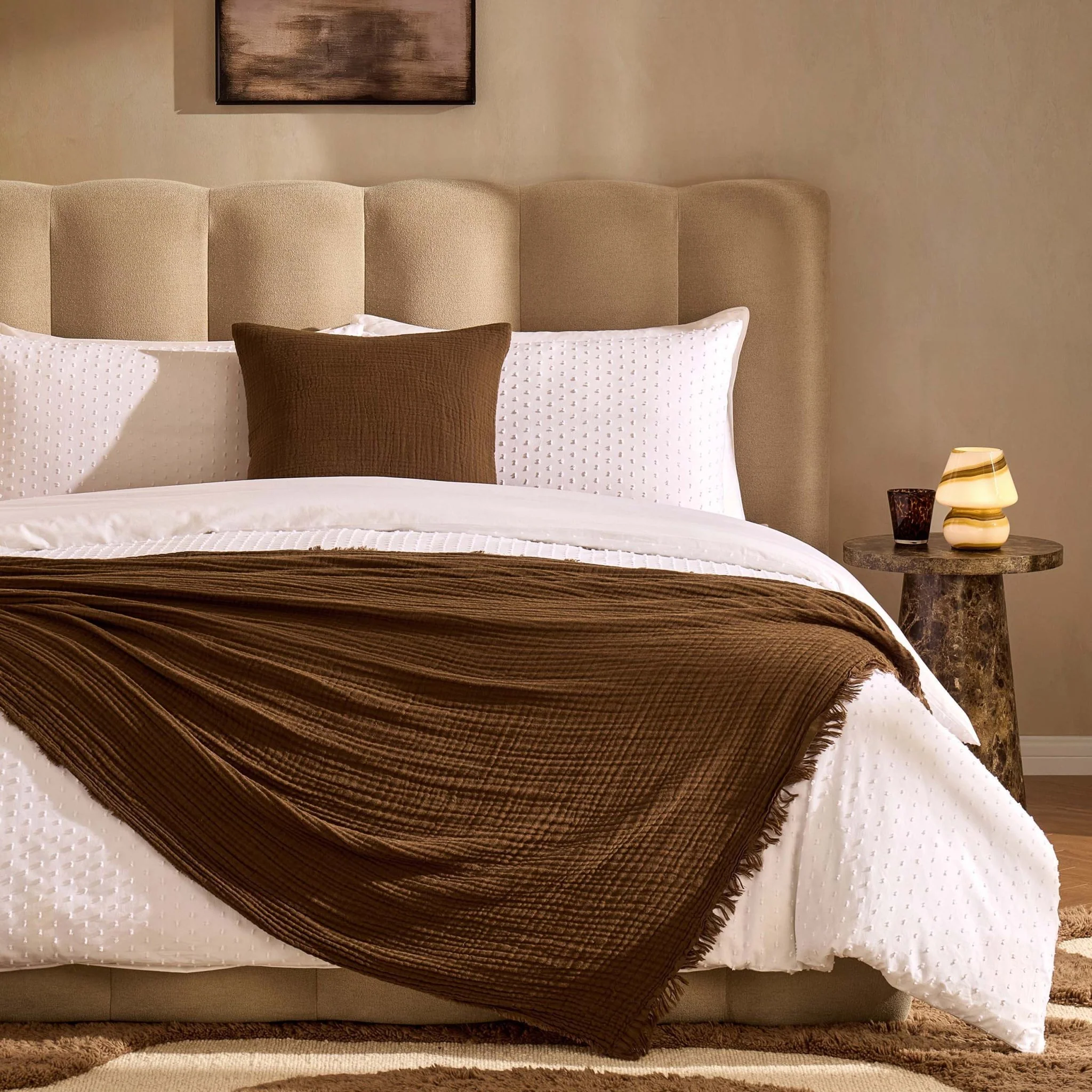 Savannah Four Layer Tufted Muslin Throw - Chocolate