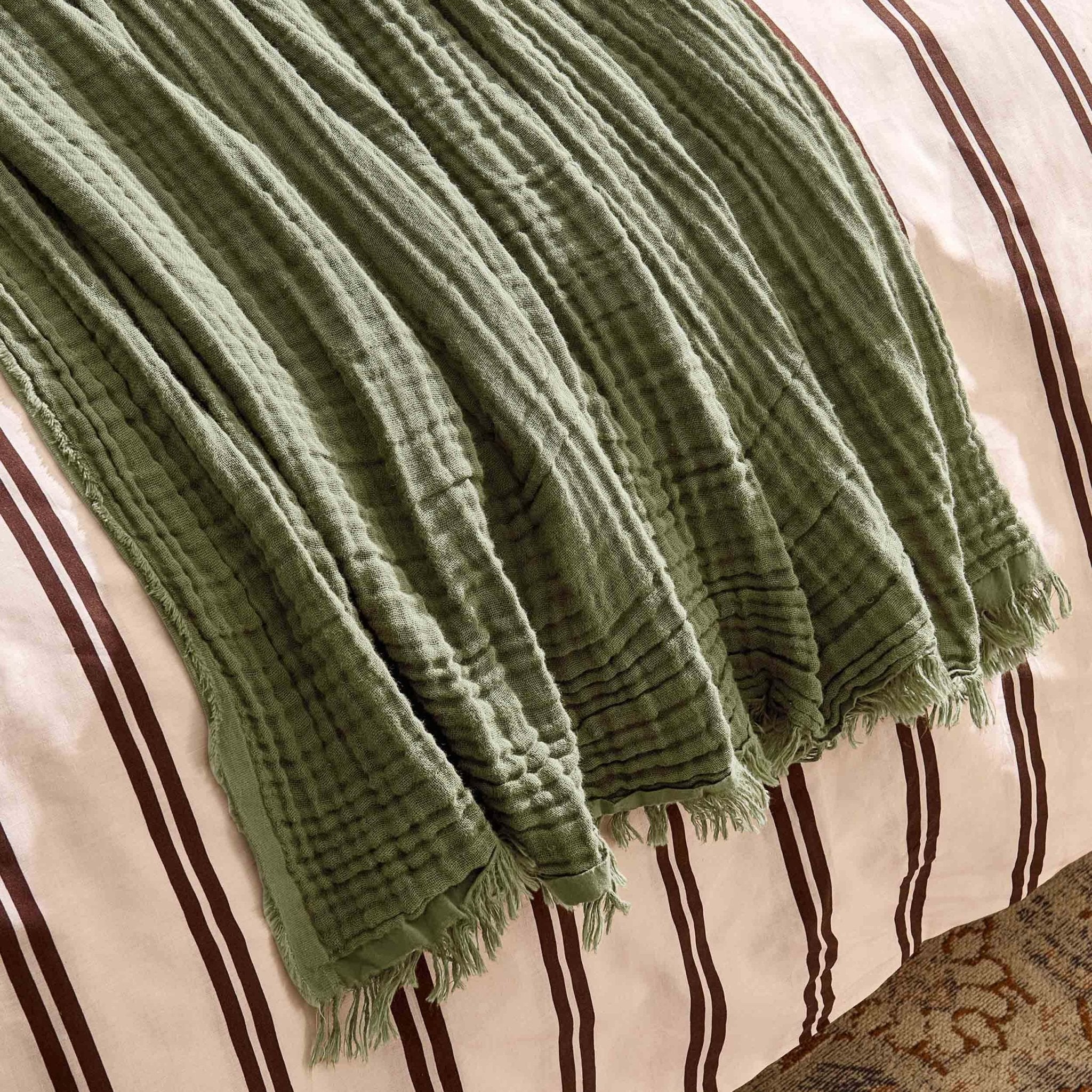 Savannah Four Layer Tufted Muslin Throw - Olive Green - Image 2