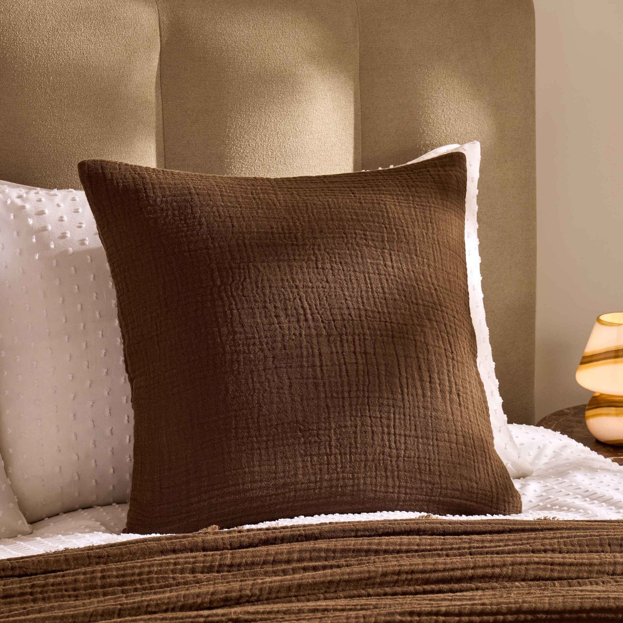 Savannah Set of 2 Tufted Muslin Cushion Covers - Chocolate