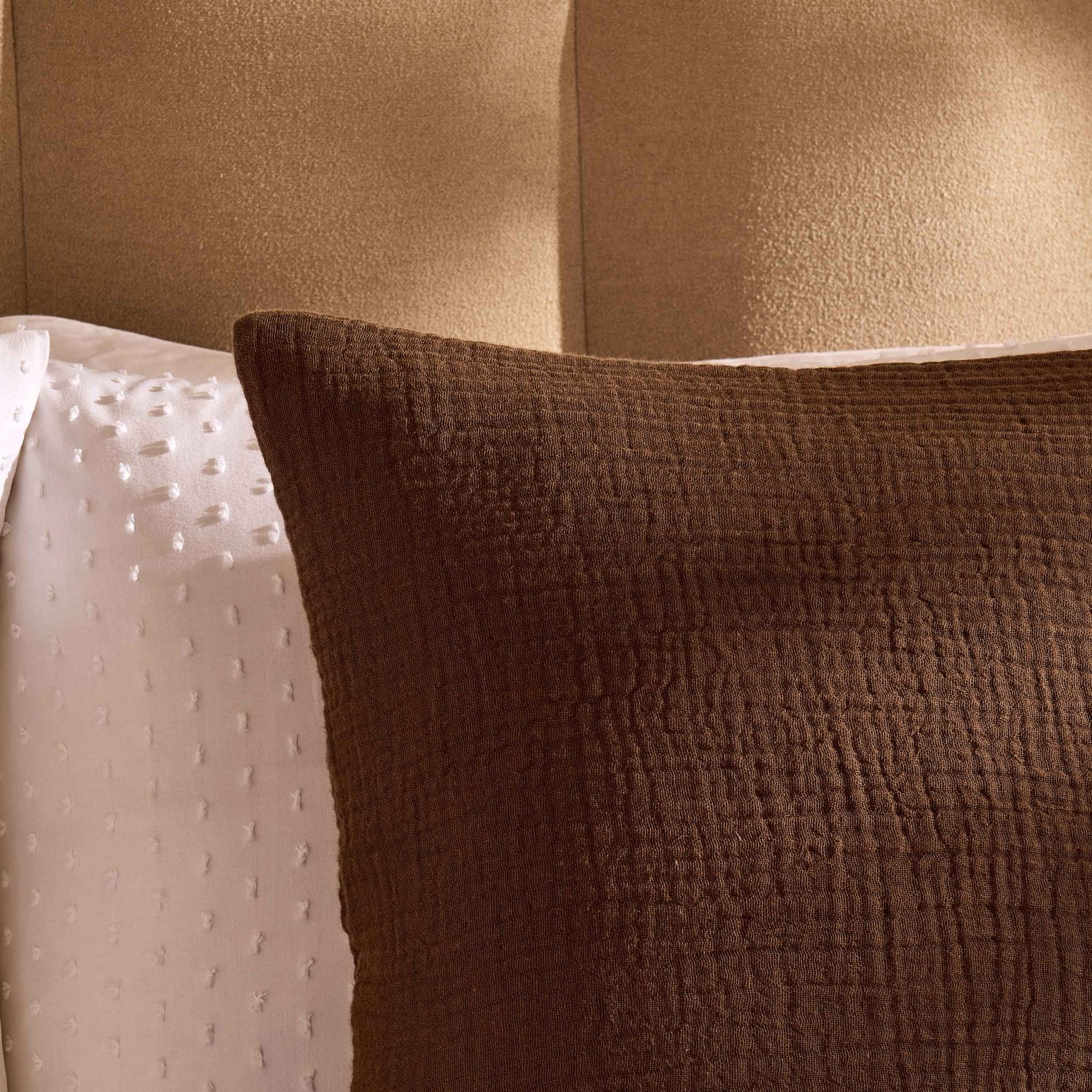 Savannah Set of 2 Tufted Muslin Cushion Covers - Chocolate - Image 2