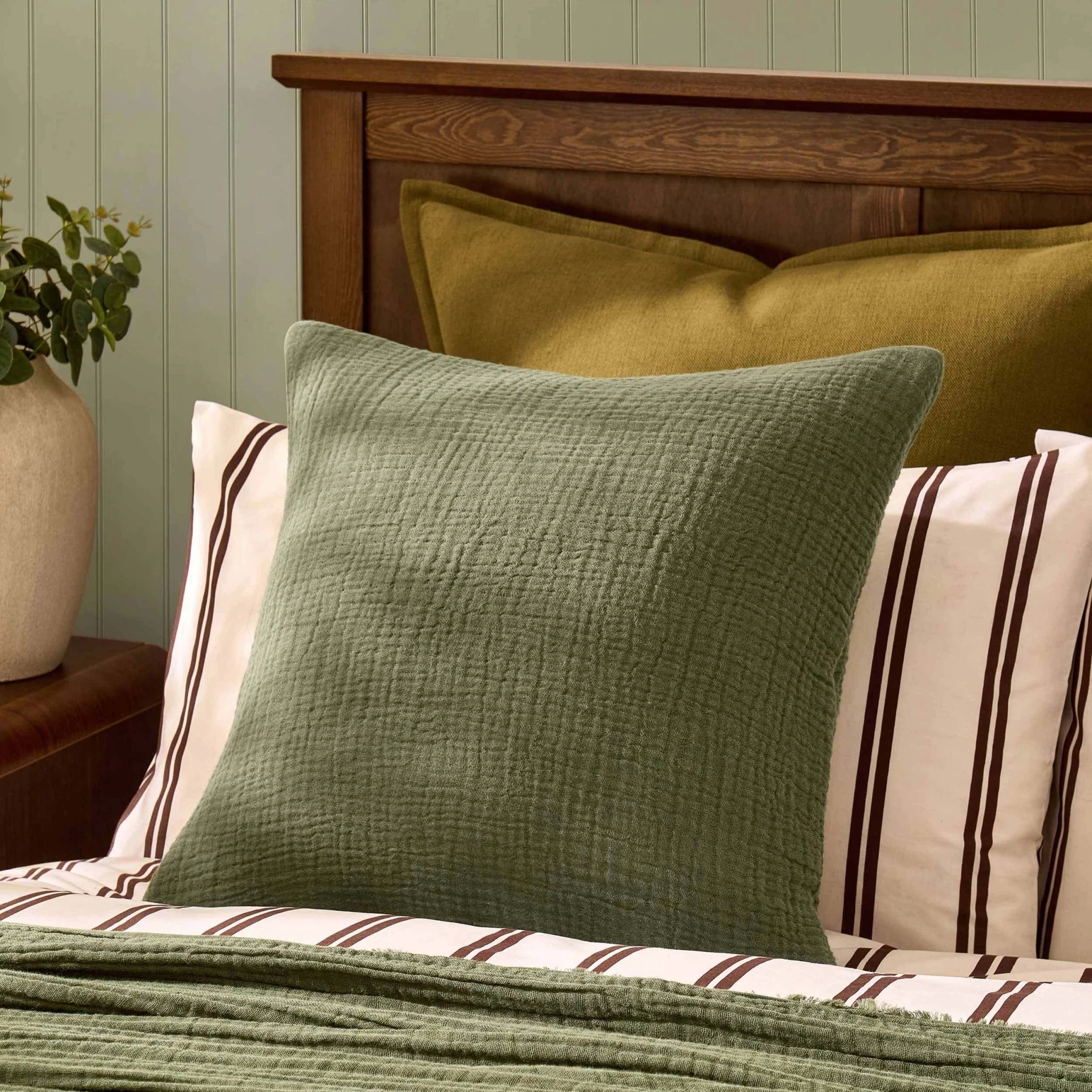 Savannah Set of 2 Tufted Muslin Cushion Covers - Olive Green