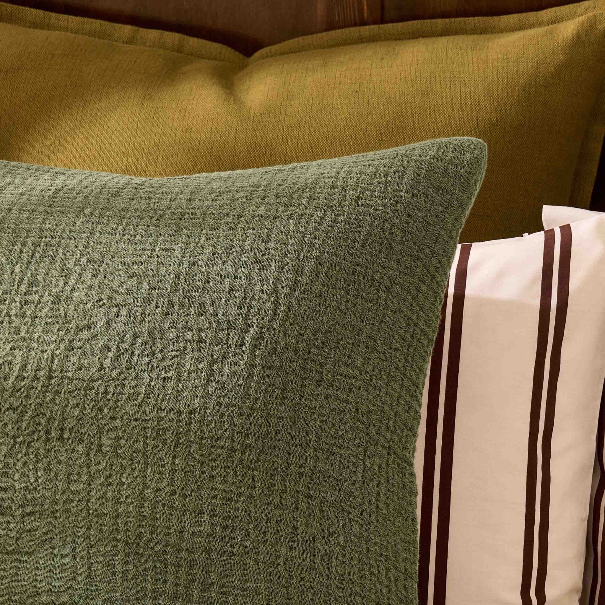 Savannah Set of 2 Tufted Muslin Cushion Covers - Olive Green - Image 2