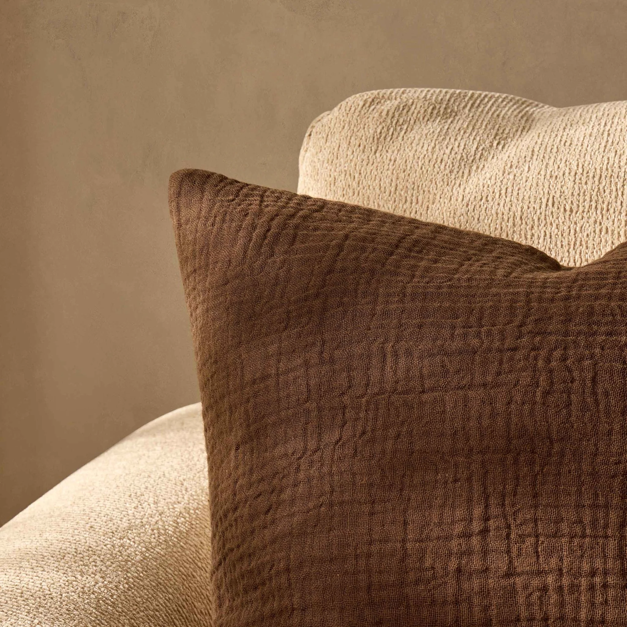 Savannah Set of 2 Tufted Muslin Sofa Cushion Covers - Chocolate - Image 2