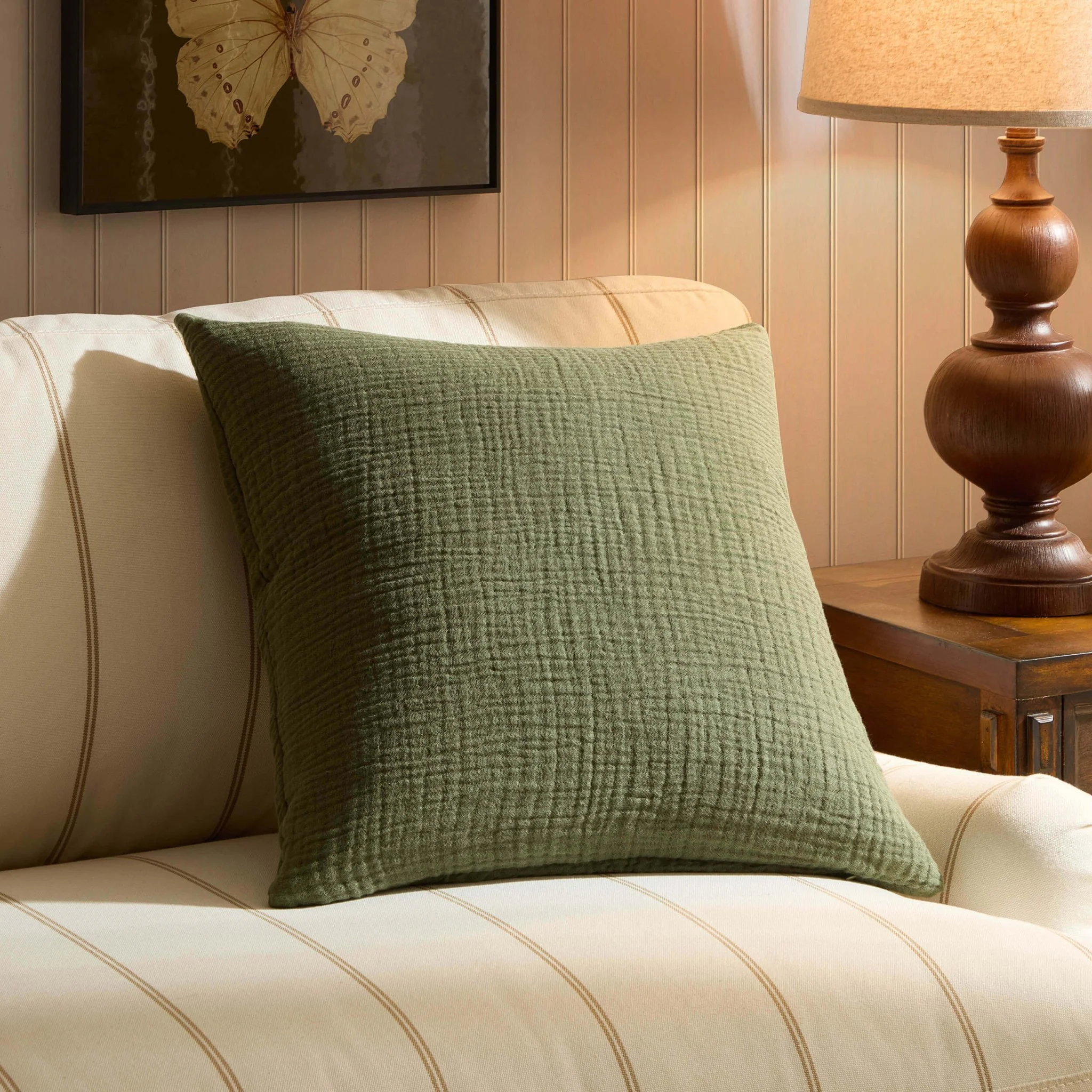 Savannah Set of 2 Tufted Muslin Sofa Cushion Covers - Olive Green