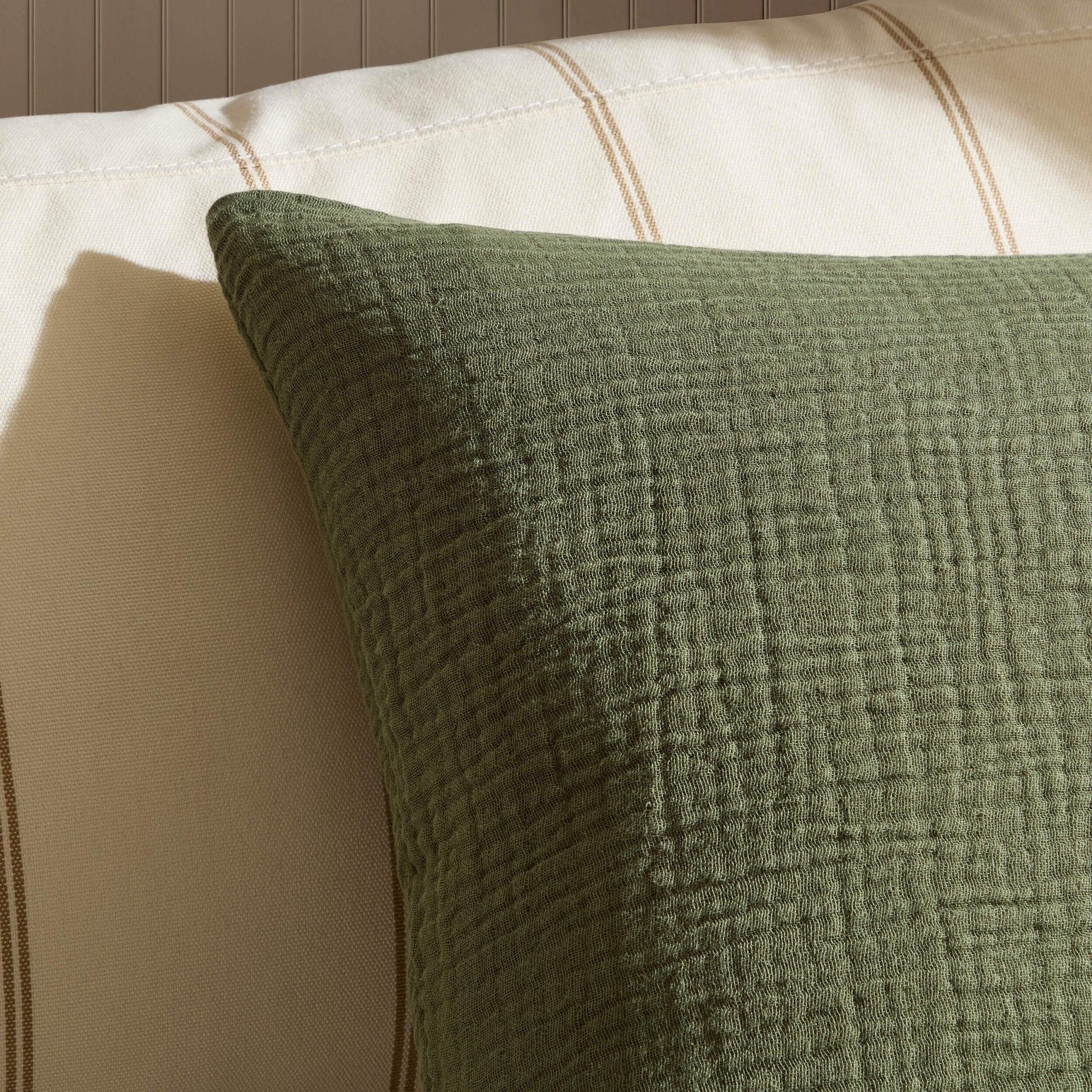 Savannah Set of 2 Tufted Muslin Sofa Cushion Covers - Olive Green - Image 2
