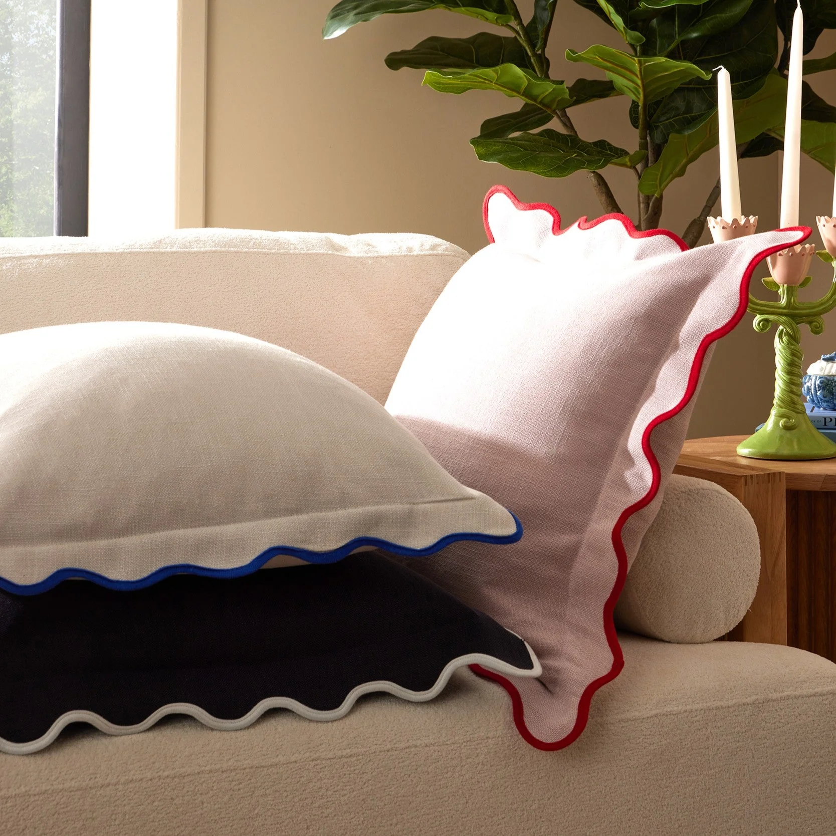 Scallop Contrast Edge Sofa Cushion Cover - Black/White - Image 2