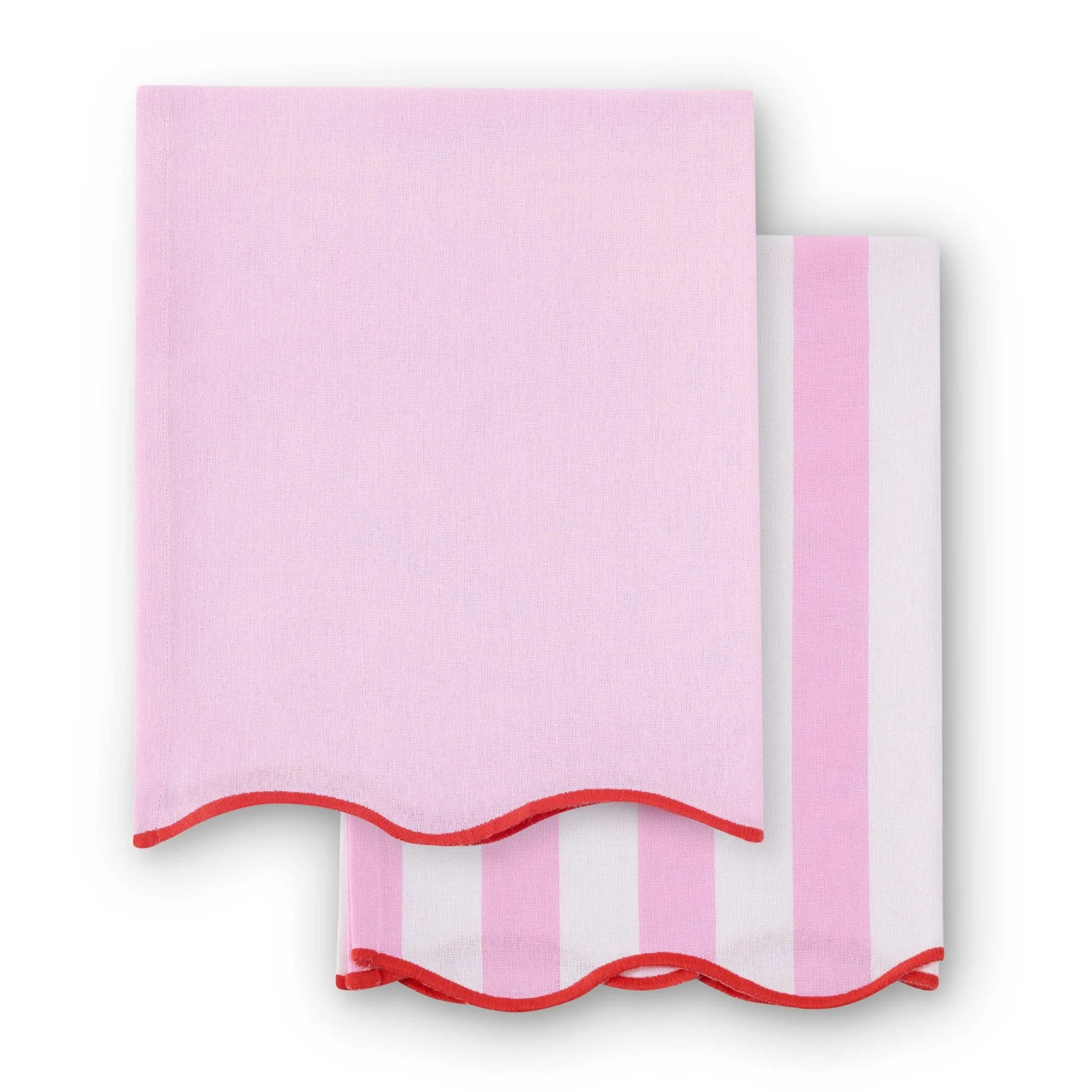 Scallop Edge Set of 2 Tea Towels - Pink/Red - Image 4