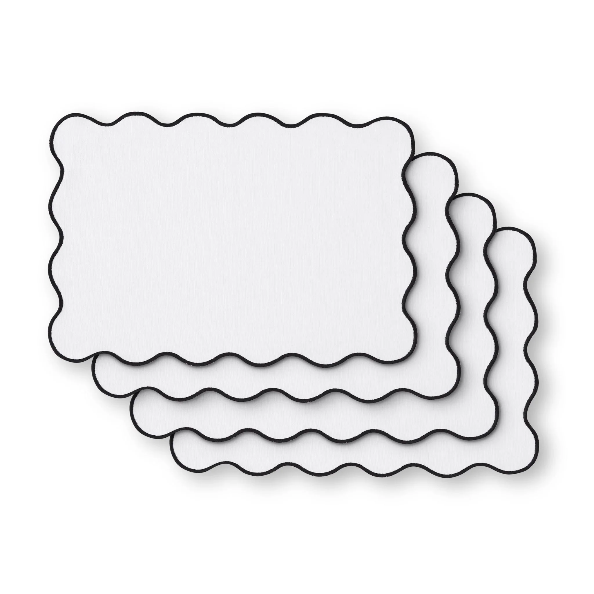 Scallop Edge Set of 4 Placemats - Off White/Black - Image 3
