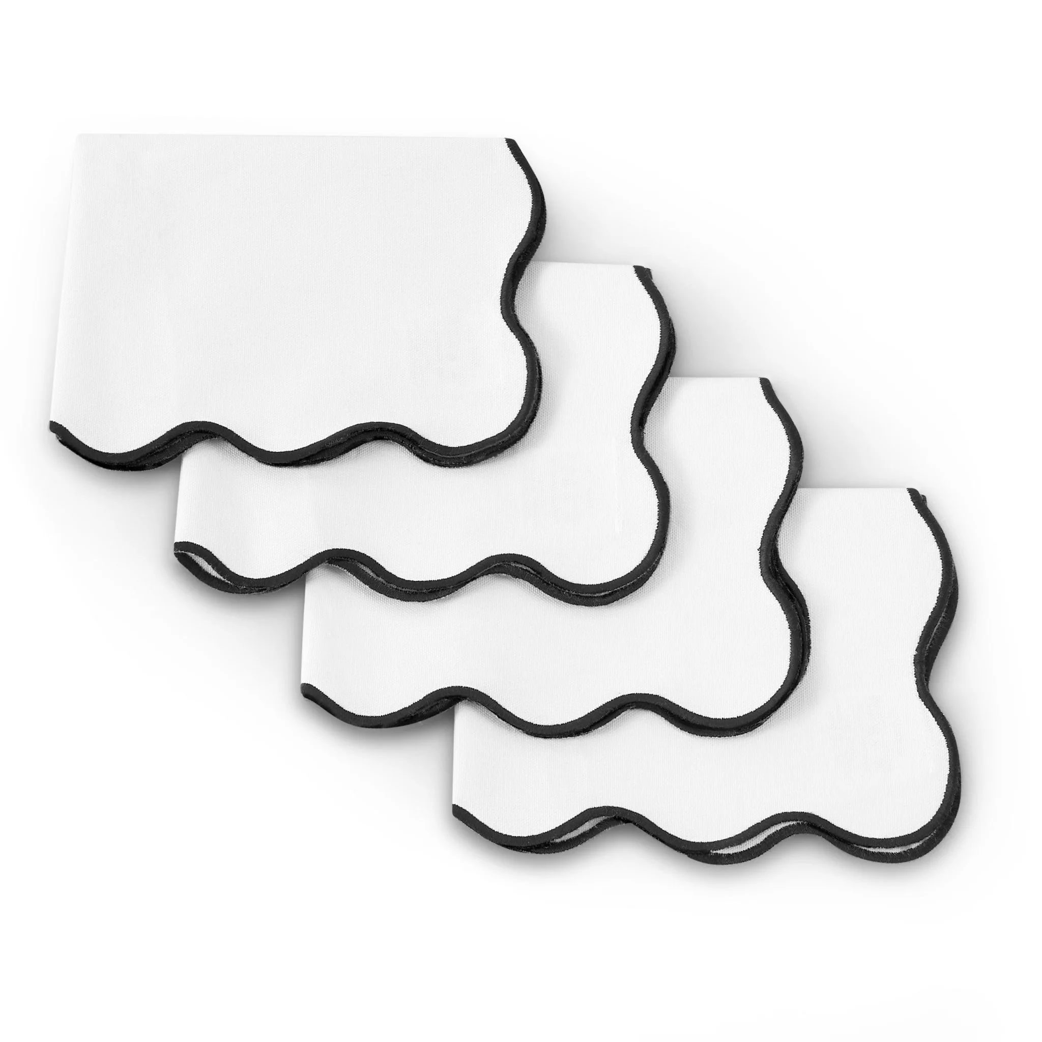 Scallop Edge Set of 4 Placemats - Off White/Black - Image 4