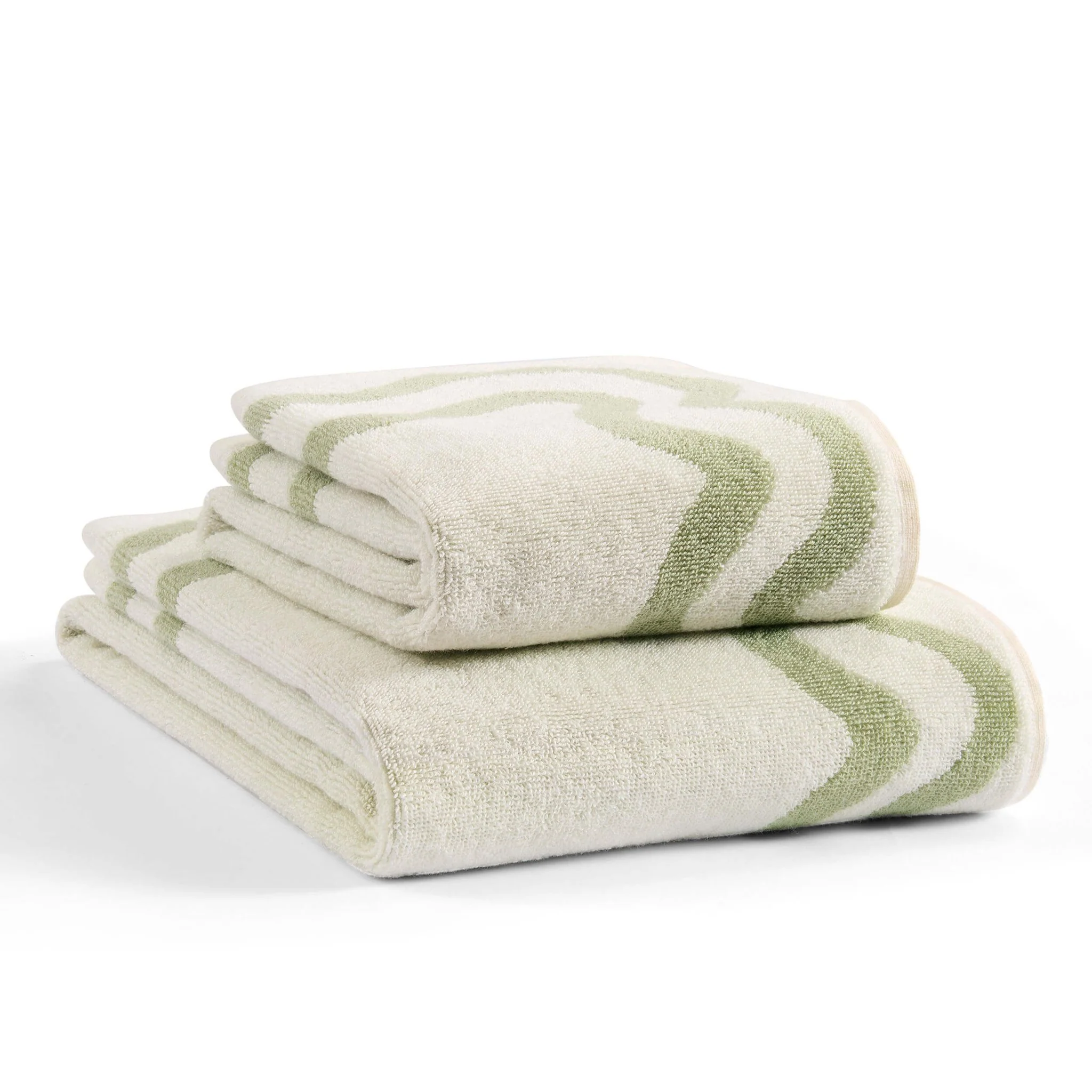 Scalloped Cotton Towels - Off-White/Olive - Image 5