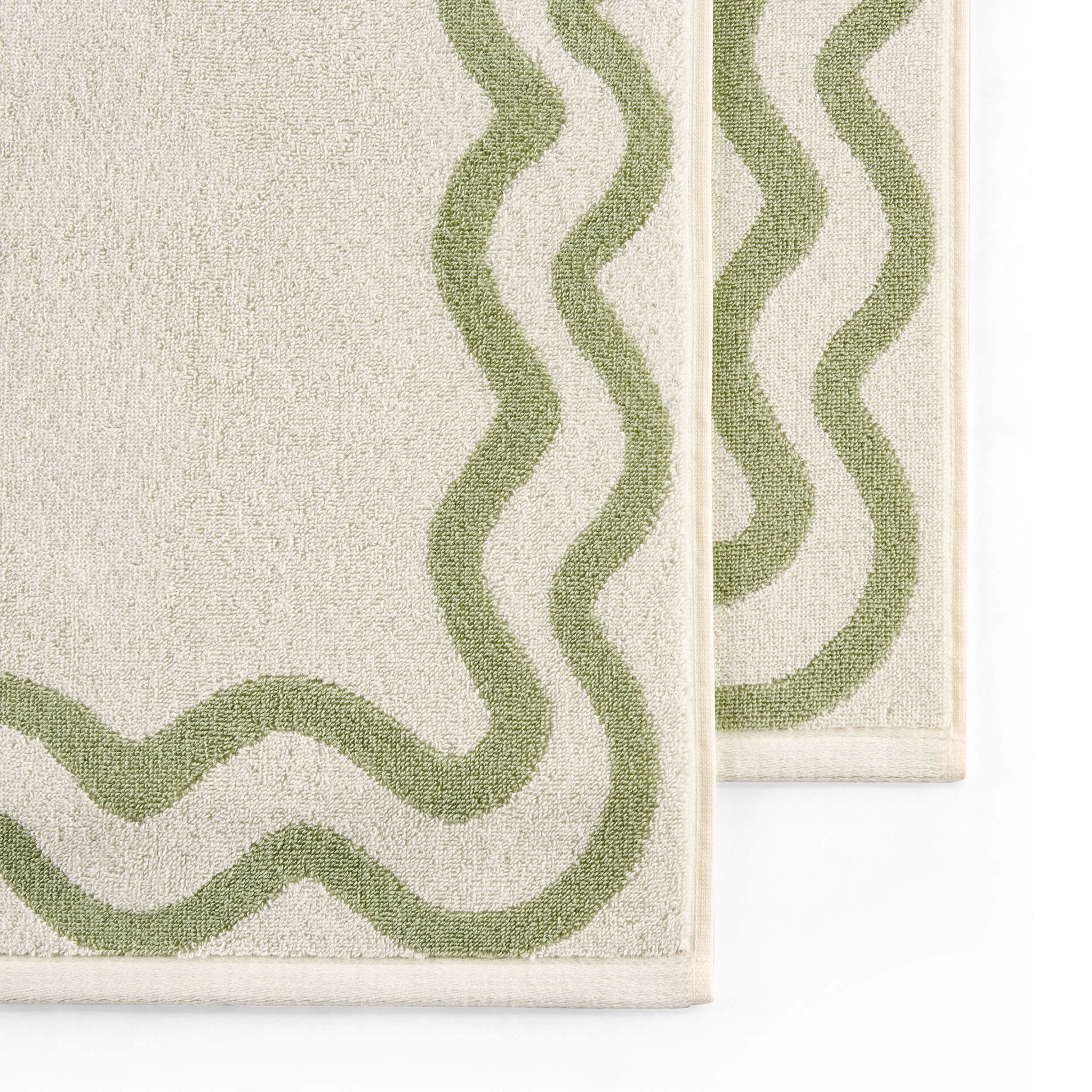 Scalloped Cotton Towels - Off-White/Olive - Image 8