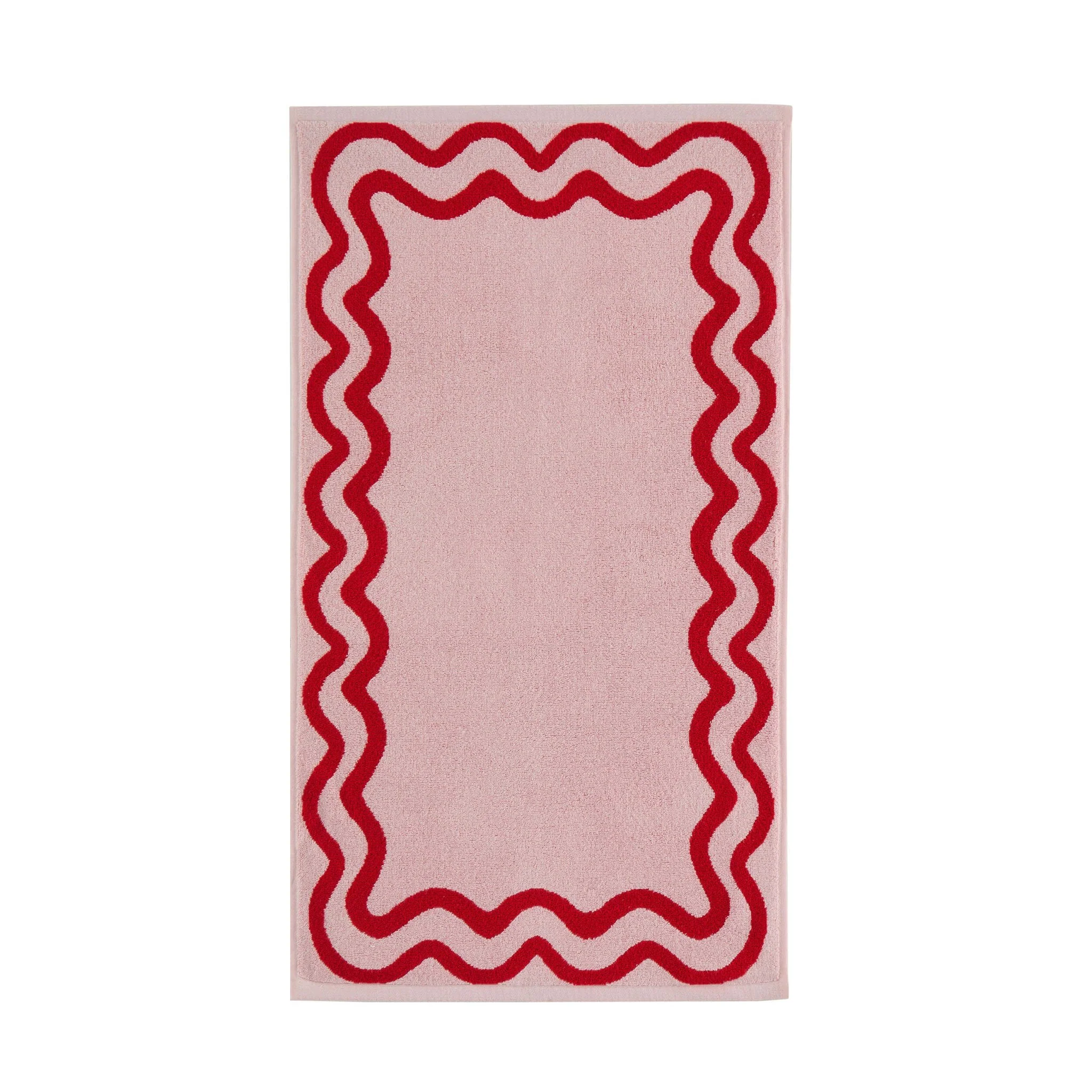 Scalloped Cotton Towels - Pink/Red - Image 8