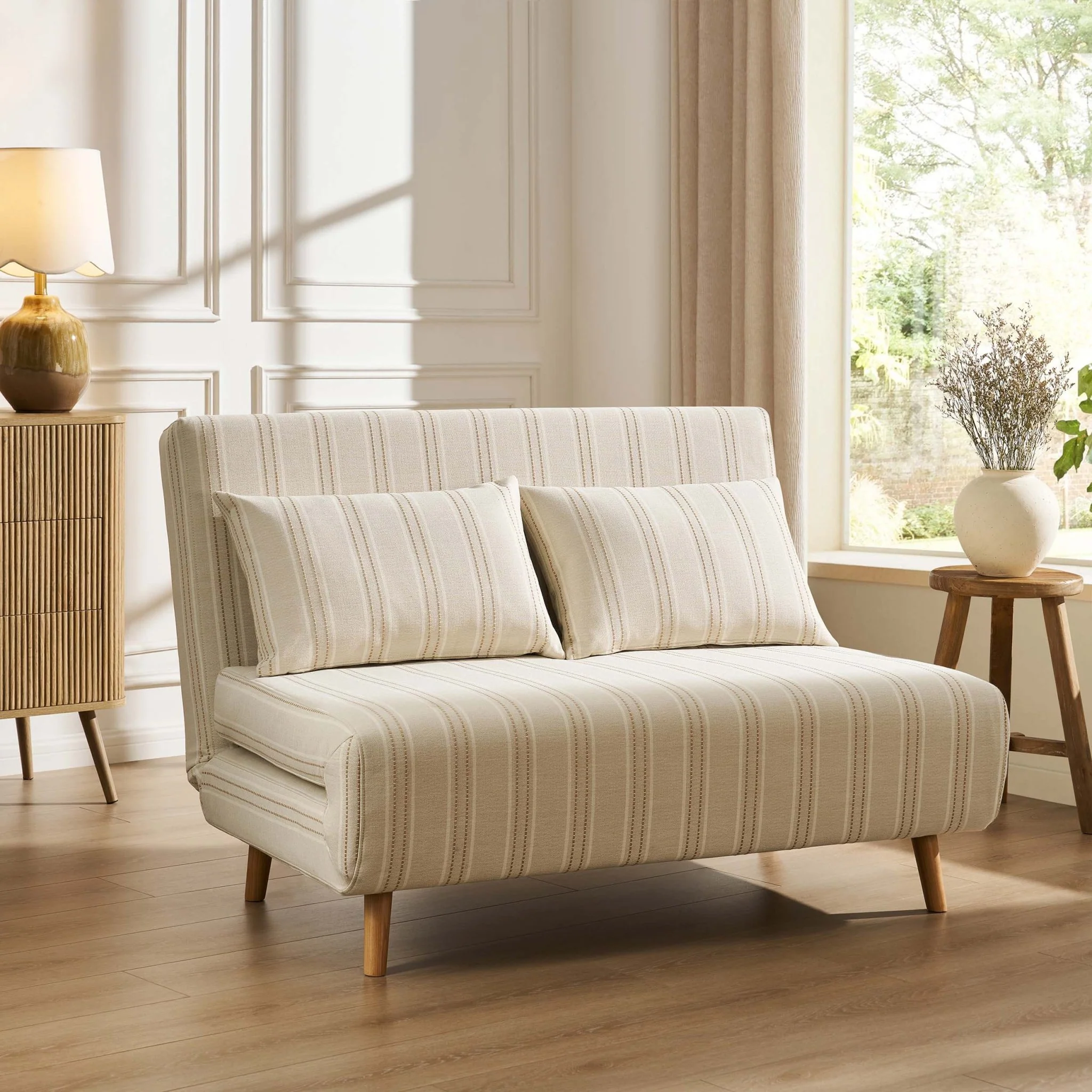 Seattle Double Click Clack Sofa Bed - Natural Stitched Stripe