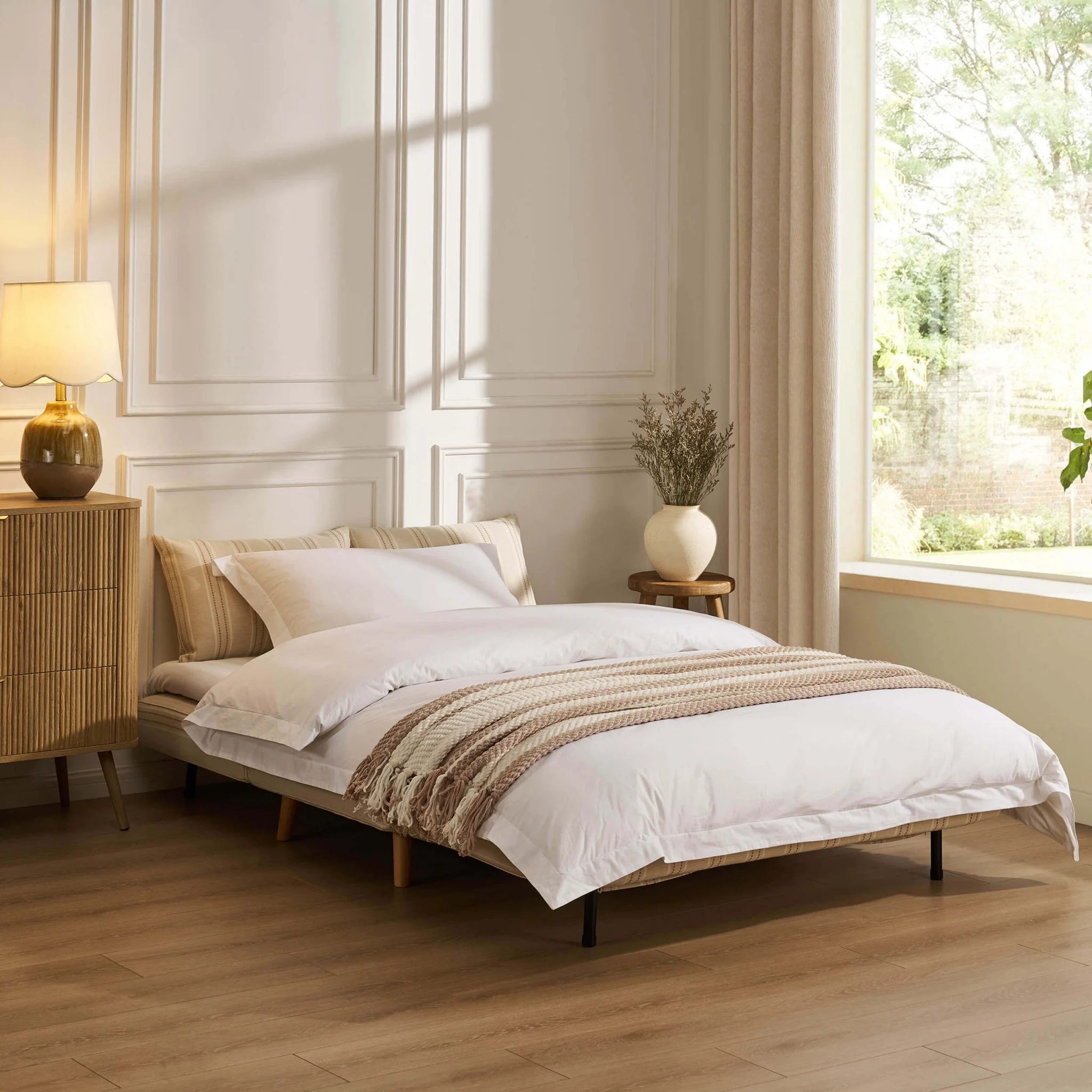 Seattle Double Click Clack Sofa Bed - Natural Stitched Stripe - Image 2