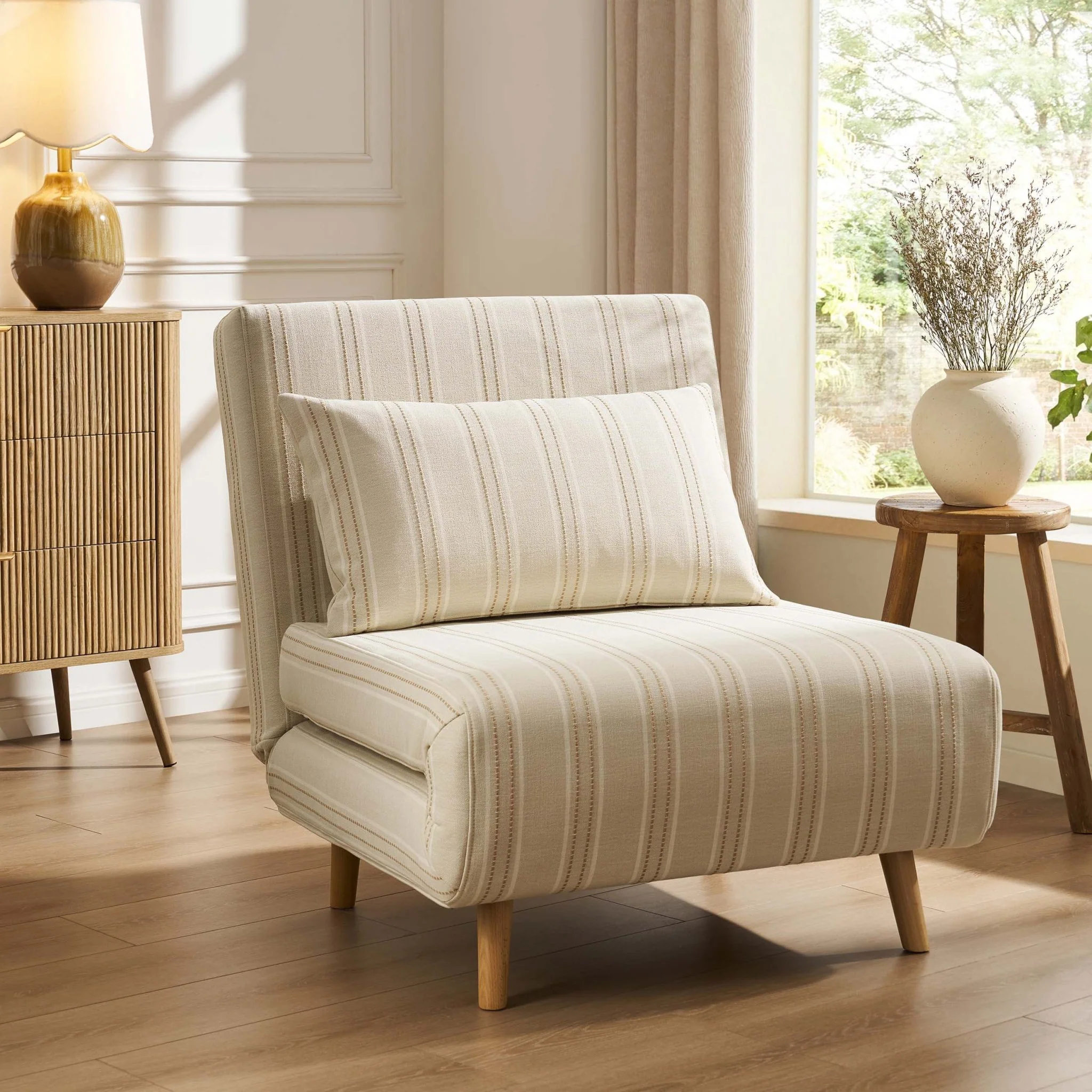 Seattle Single Click Clack Sofa Bed - Natural Stitched Stripe