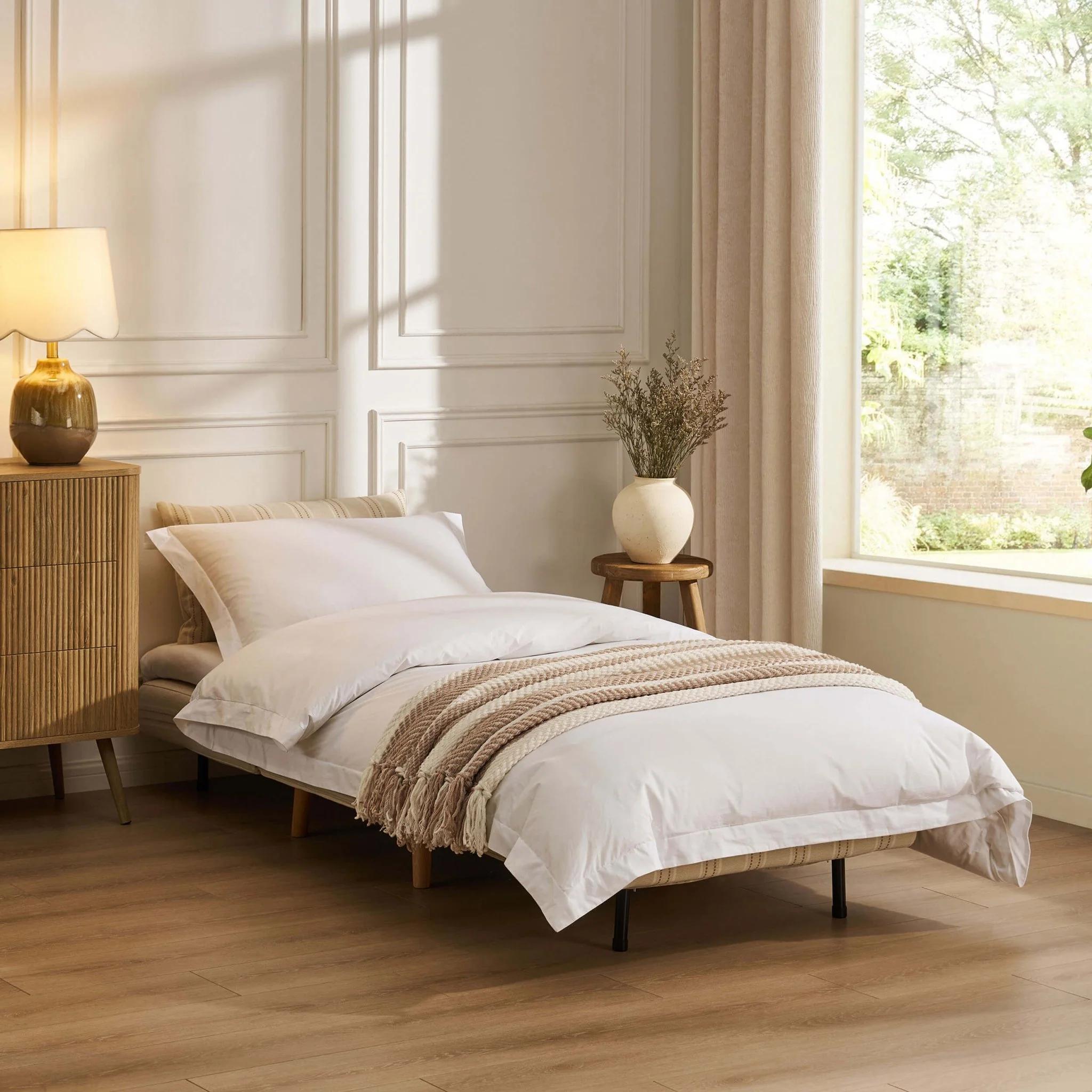 Seattle Single Click Clack Sofa Bed - Natural Stitched Stripe - Image 2