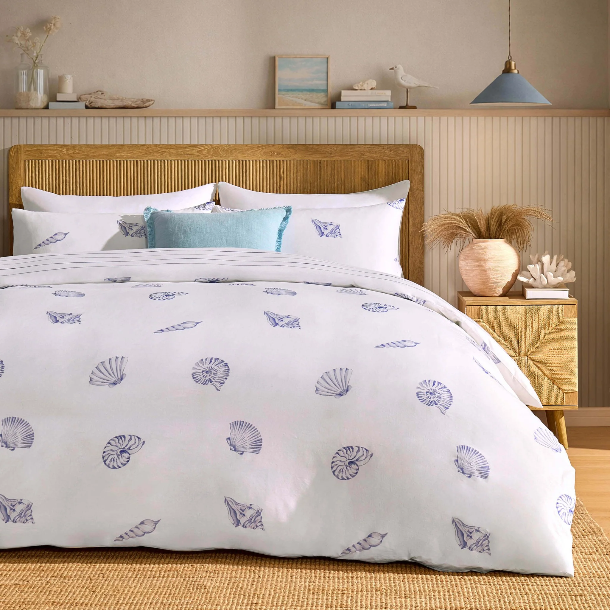 Shell 100% Cotton Duvet Cover & Pillowcase Set - Blue