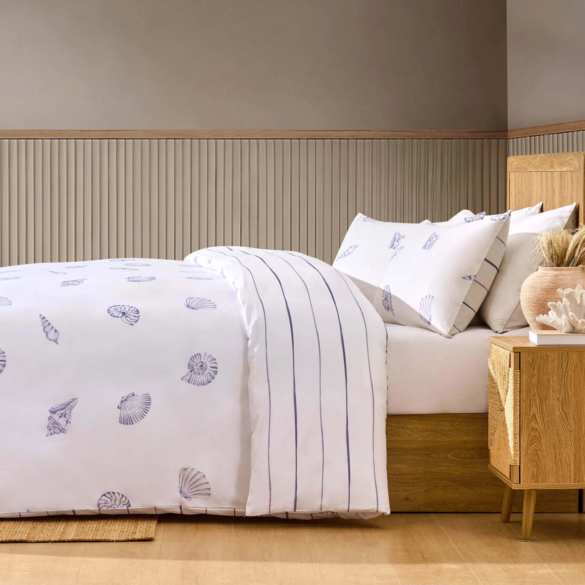 Shell 100% Cotton Duvet Cover & Pillowcase Set - Blue - Image 2
