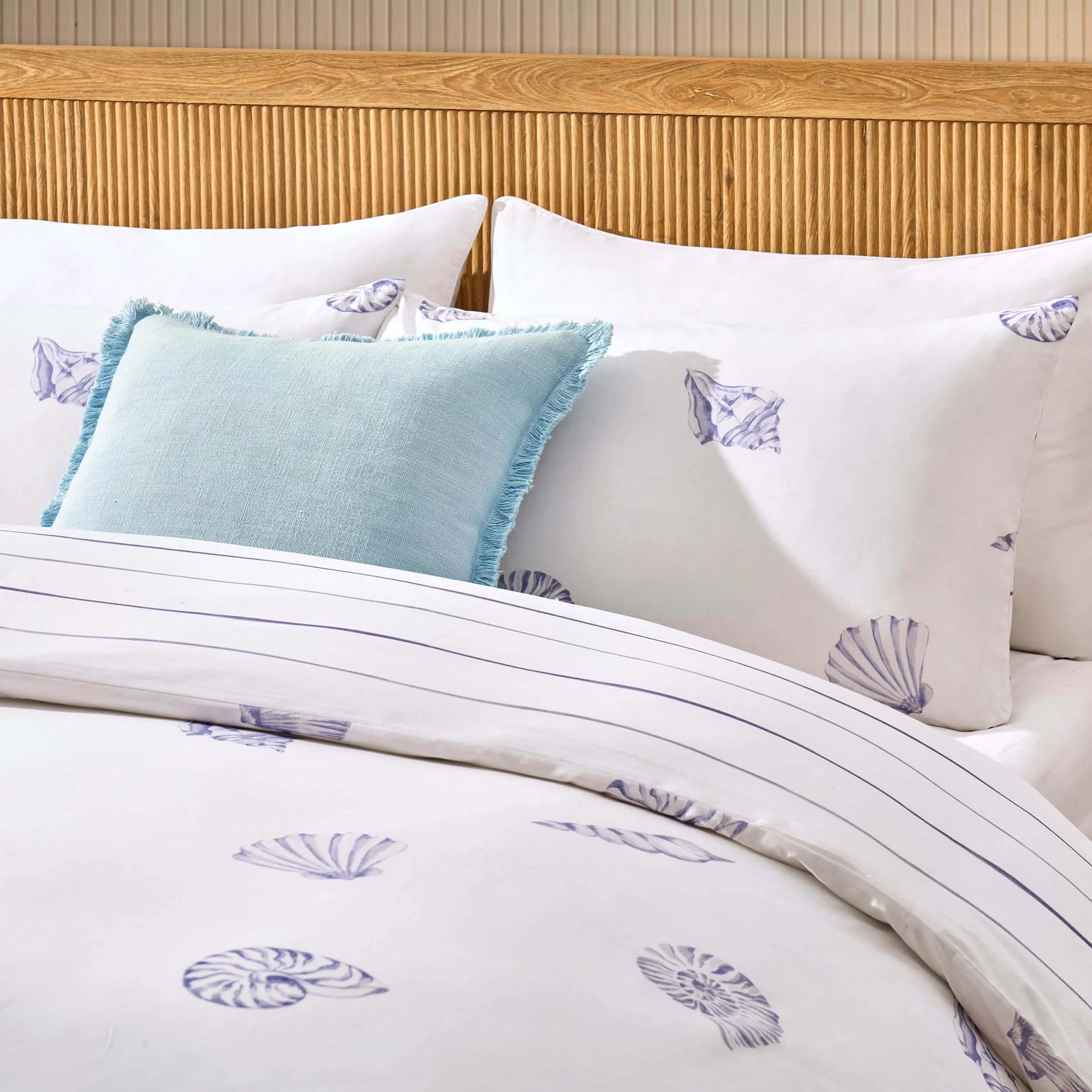 Shell 100% Cotton Duvet Cover & Pillowcase Set - Blue - Image 3