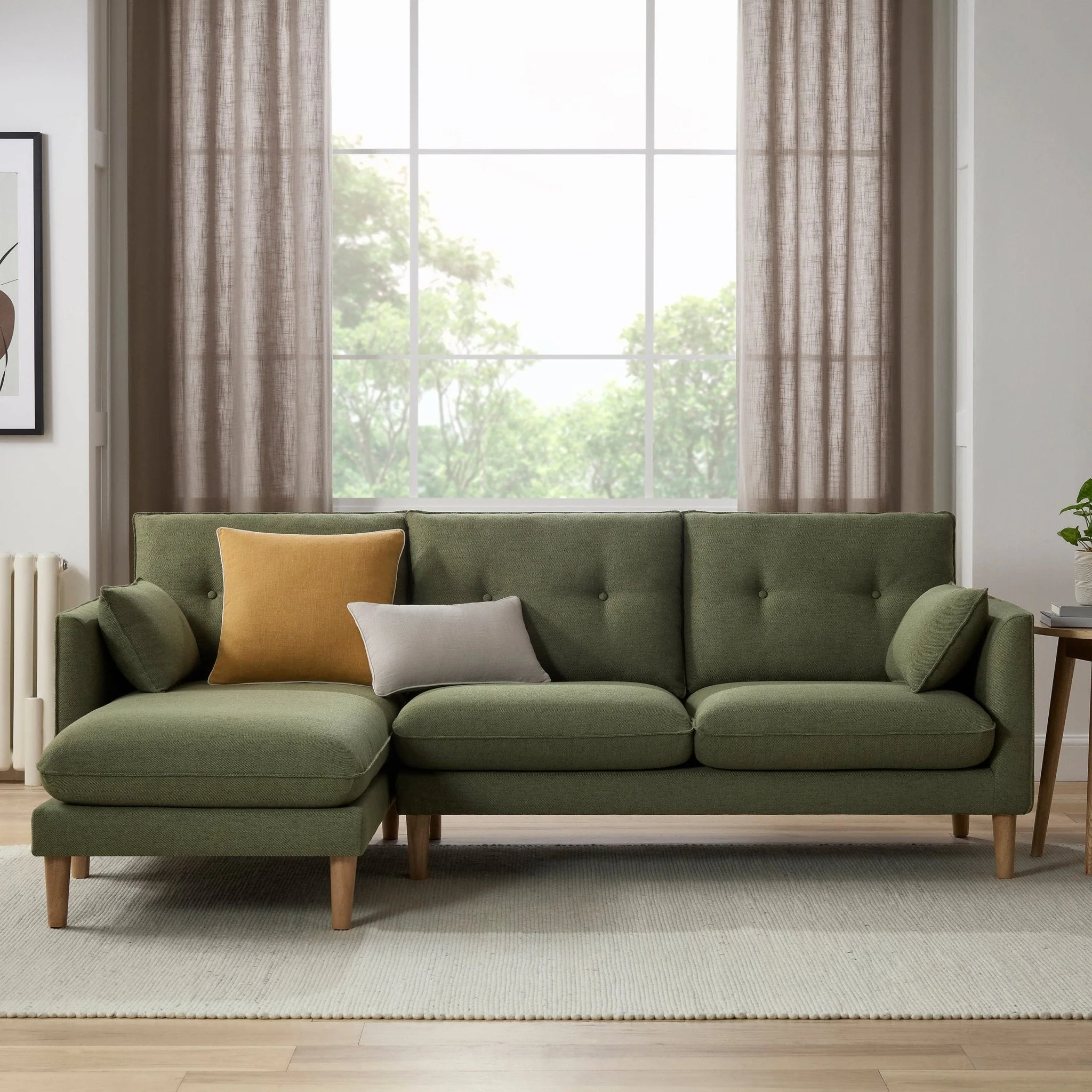 Shoreditch Left Hand Chaise Sofa - Woven Green