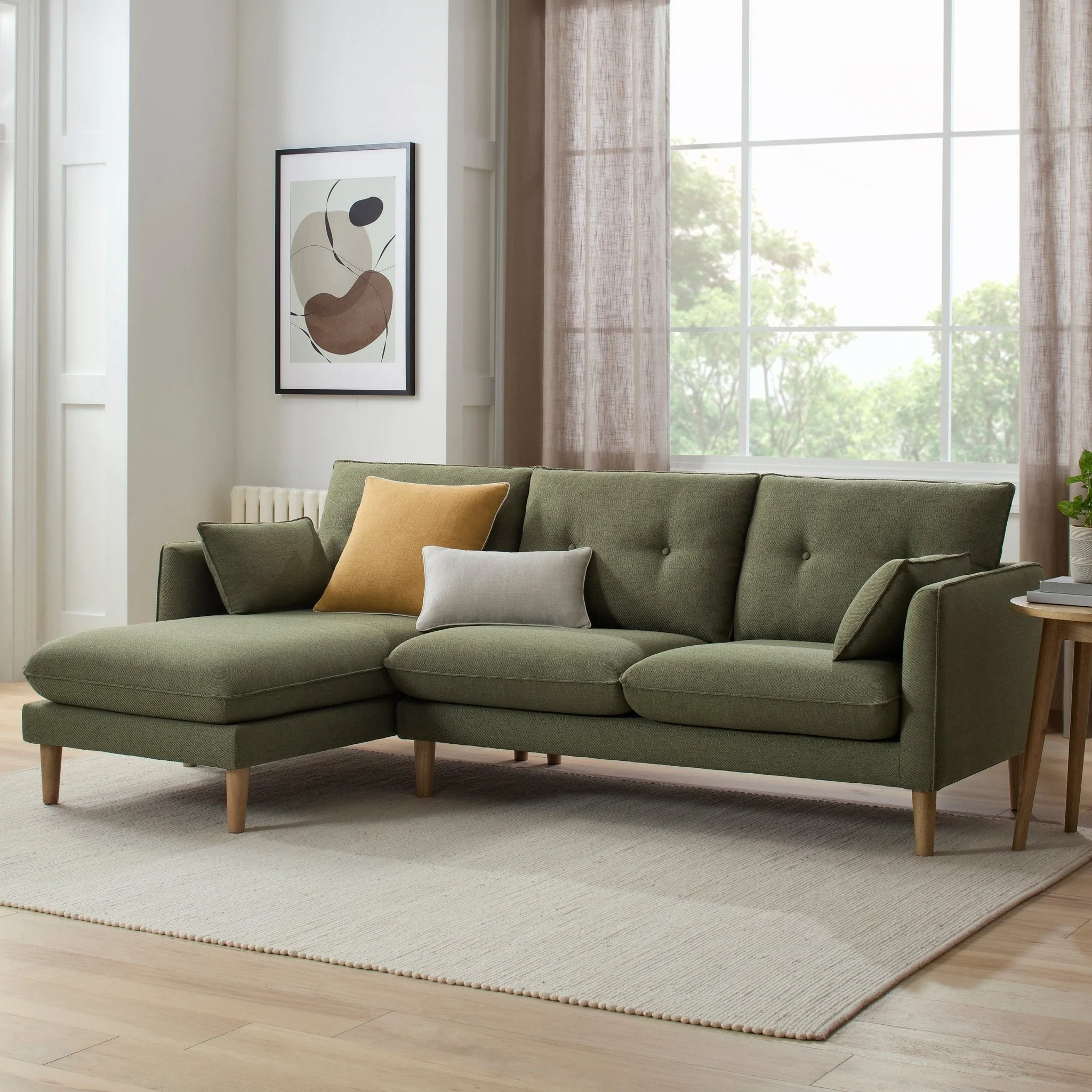 Shoreditch Left Hand Chaise Sofa - Woven Green - Image 2